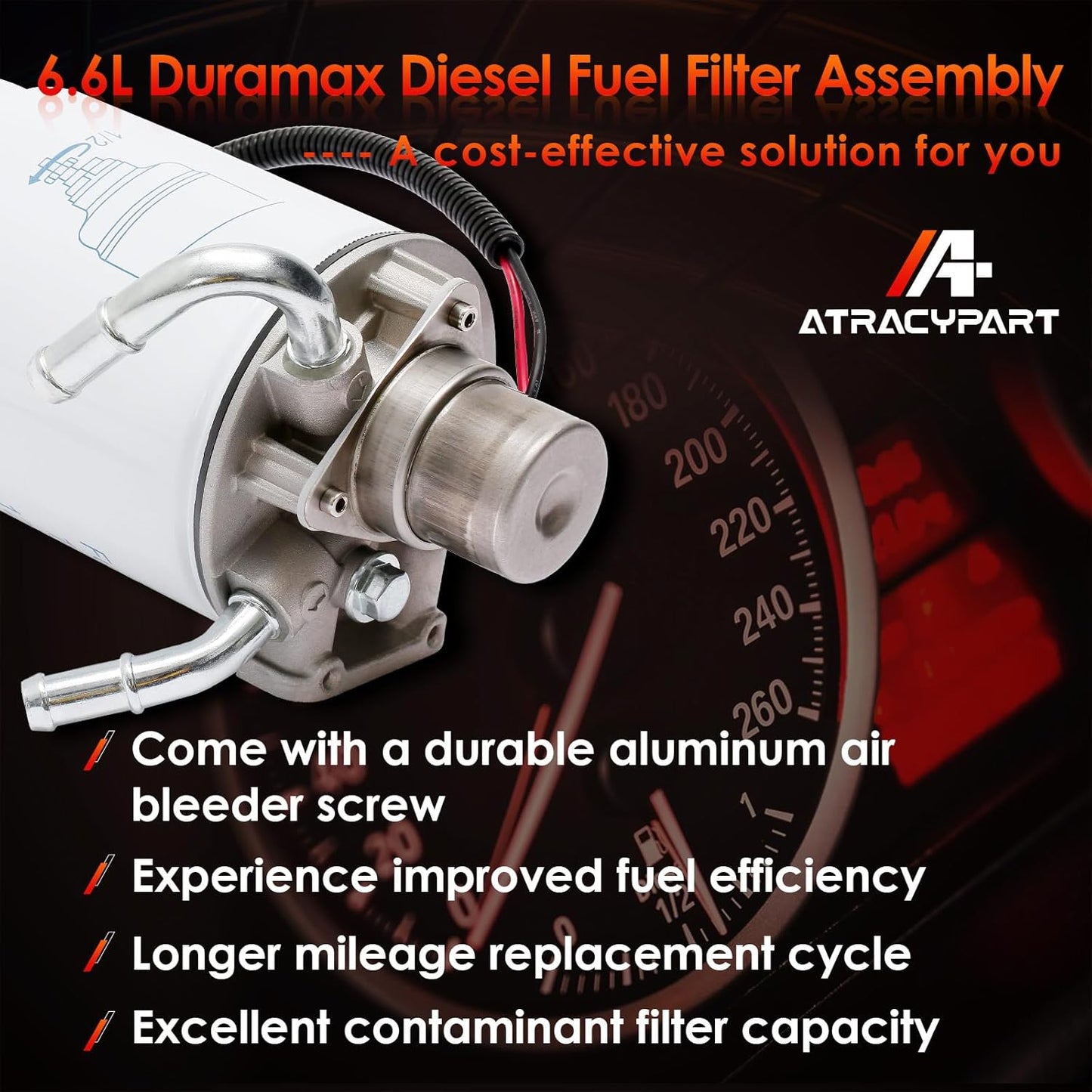 6.6L Duramax Diesel Fuel Filter with Head Assembly│Replacement For 2005-2012 Chevy Silverado GMC Sierra 2500 HD 3500 HD with Water in Fuel Sensor│Replaces# 12642623, 12639448, 904517