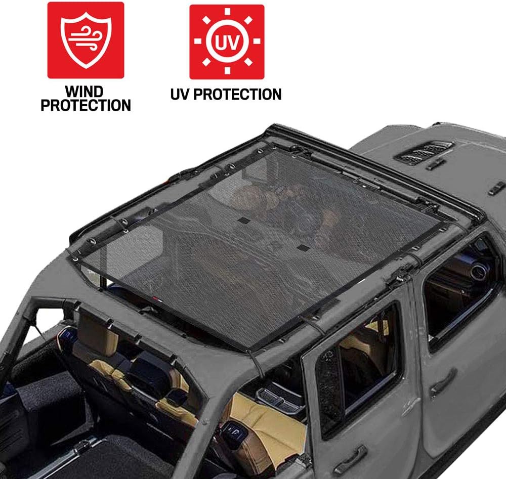 Motor Trend WC101 Mesh Sunshade Bikini Top Cover for Jeep Wrangler 1987-2019 (JK, JL, CJ, YJ & TJ), Full Size 69” x 42.5”