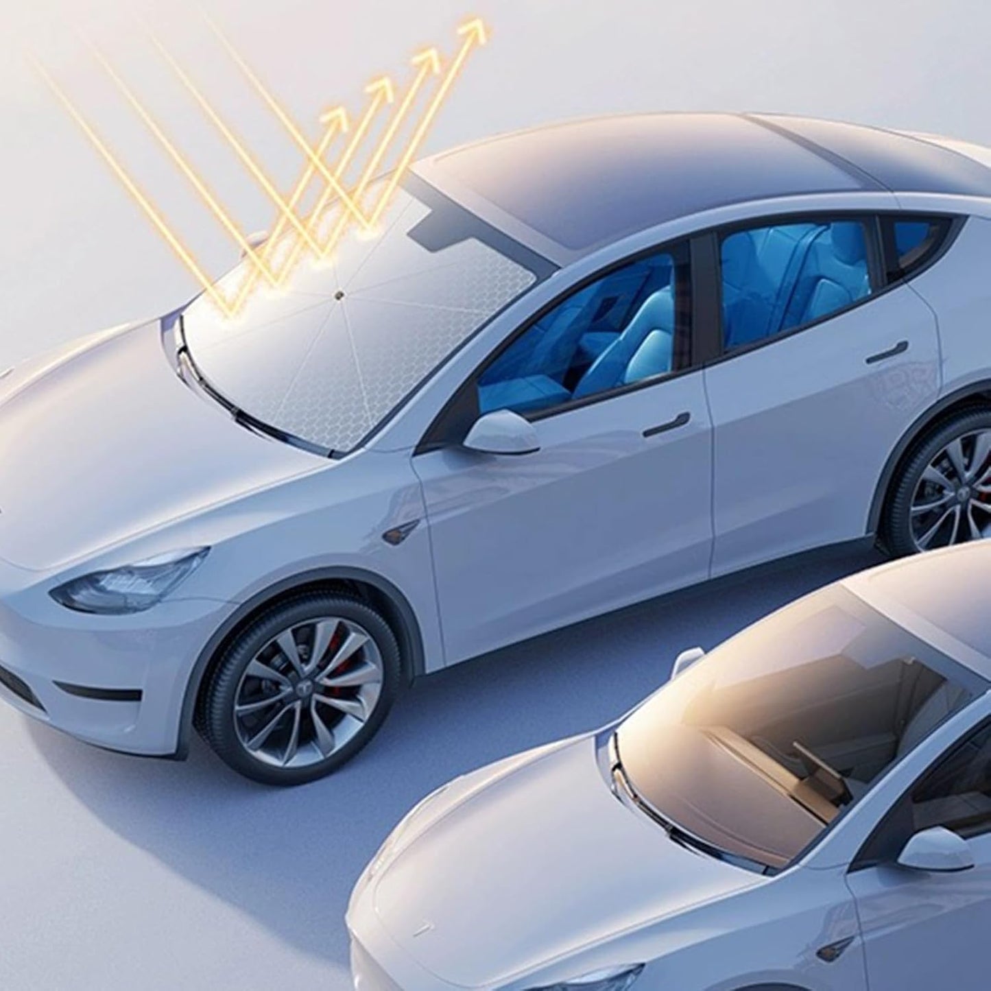 CYBERBEANS Front Windshield Sun Shade Umbrella for Tesla Model 3/Y Sunshade Accessories 2024 2023 Upgraded Nanoscale Insulation Material Protect from Sun Rays