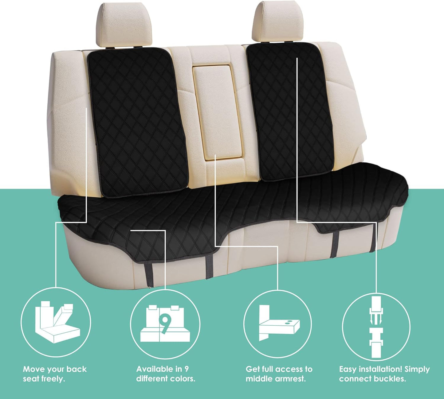 FH Group Car Seat Cushion Neosupreme Automotive Seat Cushions - Universal Fit, Rear Car Seat Cushion, Car Seat Cushions with Non-Slip Silicone Backing for SUV, Sedan, Van Rear Set Black