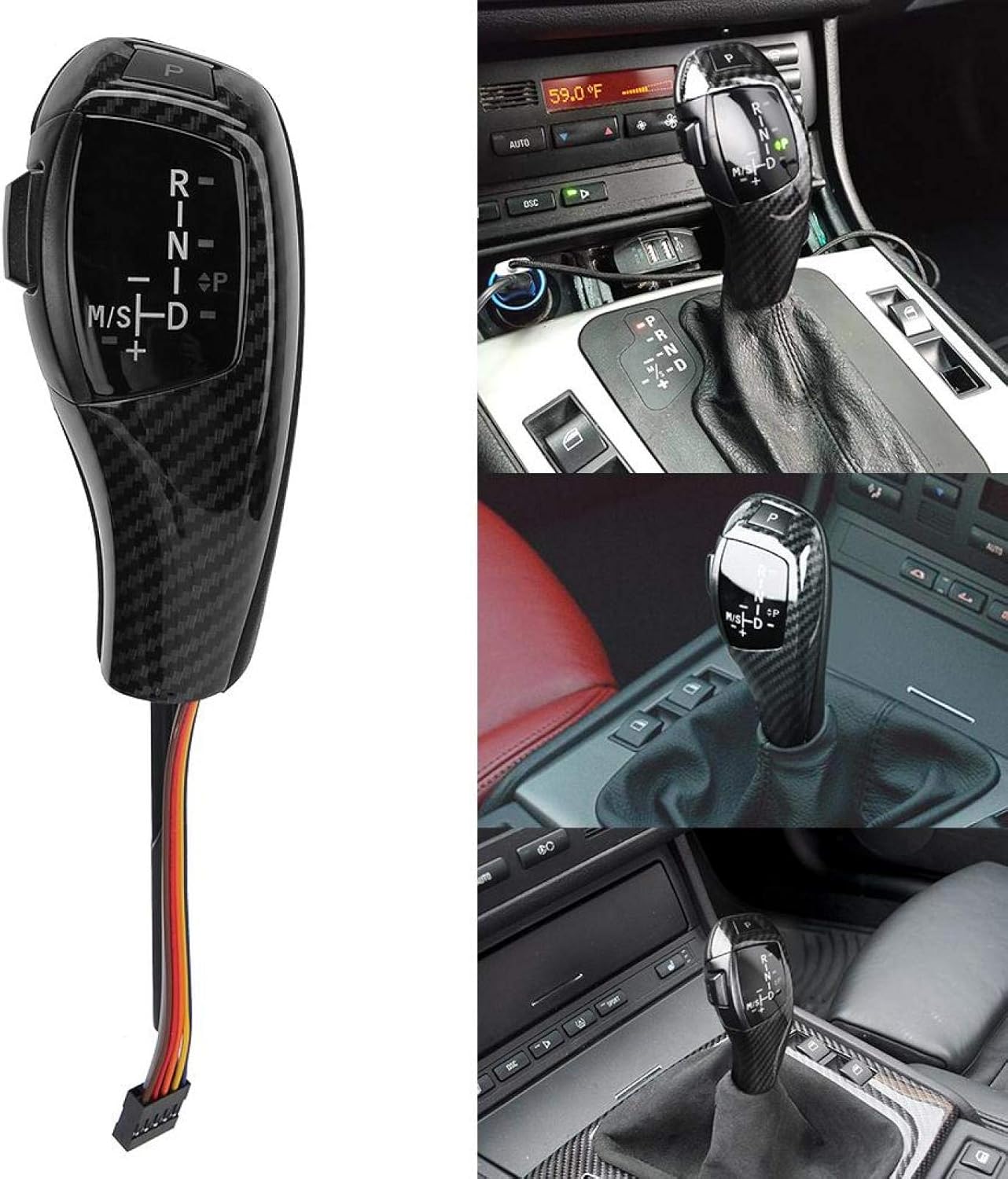 Acouto e46 Shift knob kit e46 Shift knob kit-Electric LHD Automatic LED Gear Shift Knob Retrofit Kit Fits for BMW E46 E60 E61 Refit for F30 Style(Carbon Fiber Texture)