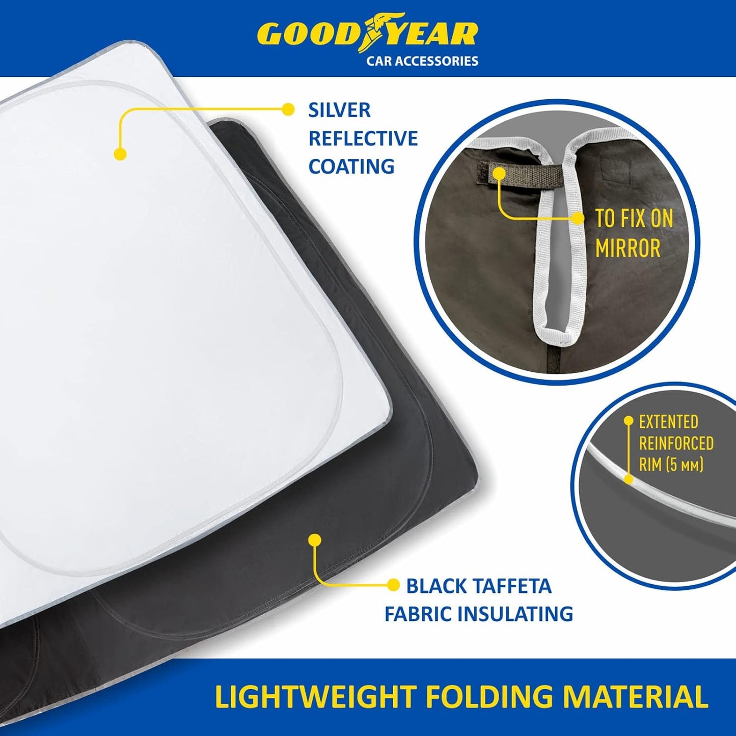 Goodyear Foldable Windshield Sunshade for Chevrolet (Chevy) Tahoe 2021-2025, SUV car Accessories, Sunshade Cover, Sun Shade Car Windshield, Window Sun Blocker - GY008221