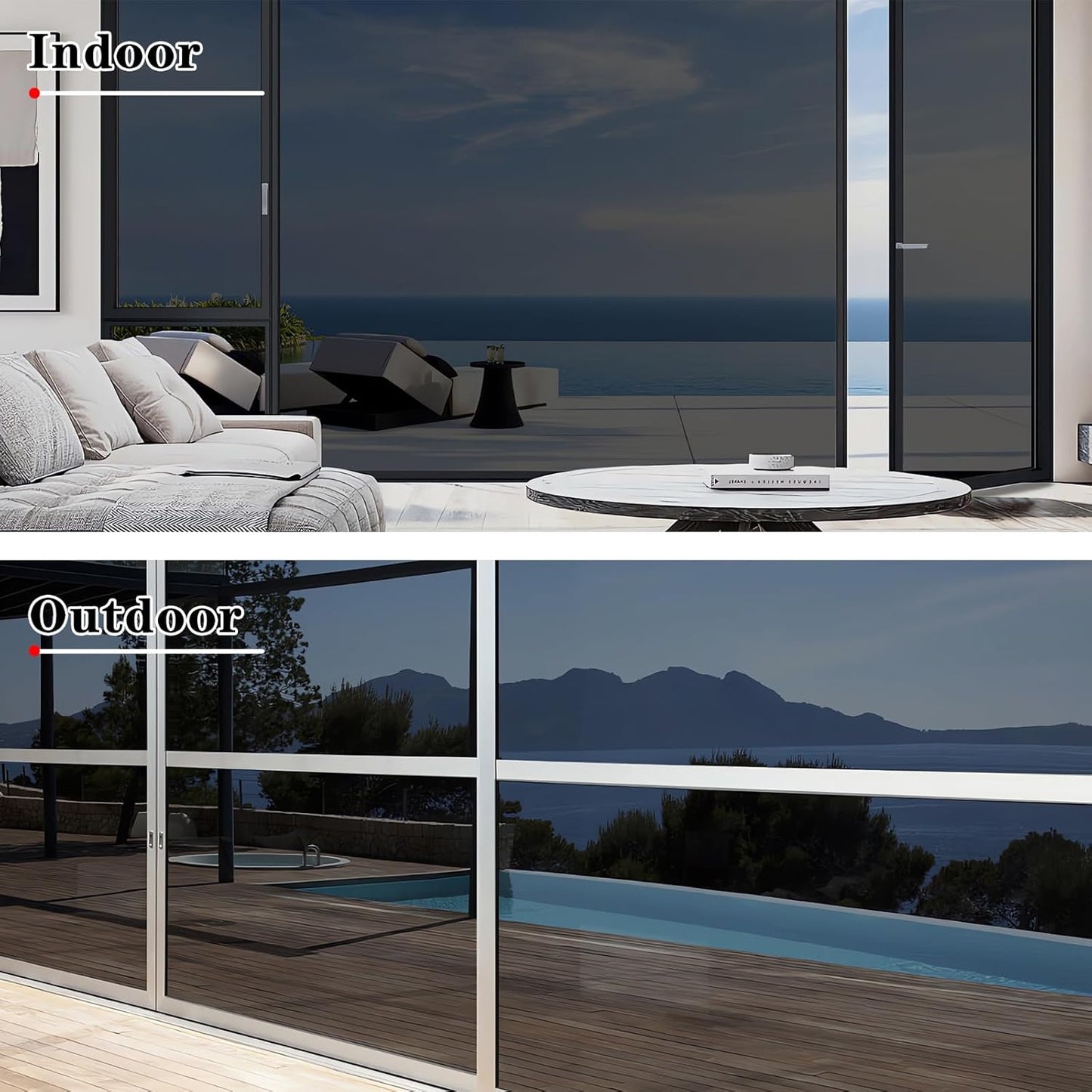 ConCus-T Thickened UV Blocking One Way Window Film Privacy Tint Film for Home Vinyl Film Non-Adhesive Anti UV Static Cling Window Sticker for Skylight, 35.43 Inch X 13.1 Feet