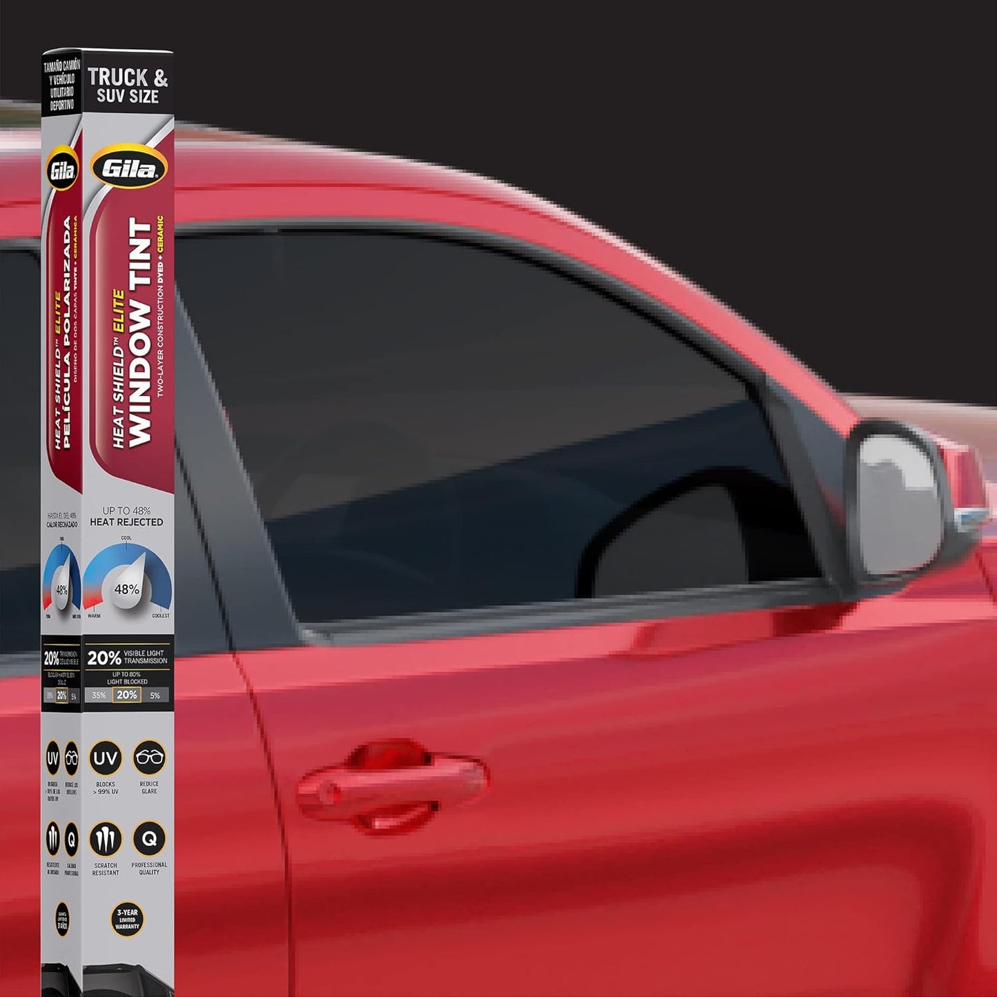 Gila®Heat Shield Elite™ Truck & SUV 20% VLT Automotive Ceramic Window Tint DIY Advanced Heat Control Glare Control 2.5ft x 10ft (30in x 120in)