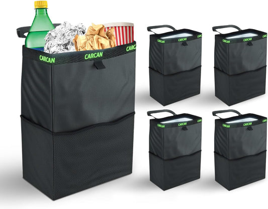 CarCan The Original 3 in 1 Hanging Car Trash Can for Back Seat, Cooler & Storage Bag – Metal Framed, Washable & Reusable Car Trash Bin with 3 Pockets (Pack of 5)