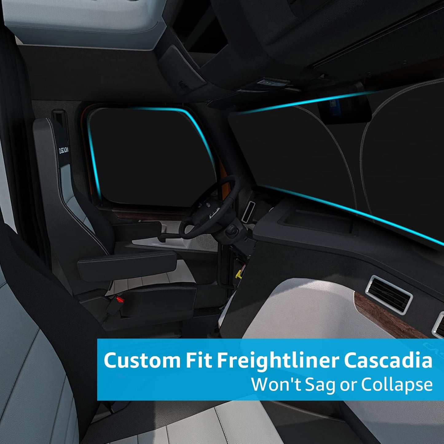 Proadsy Front Windshield and Side Windows Custom Fit 2018-2025 Freightliner Cascadia, Semi-Truck Semi, Commercial & Big Rig Truck Sun Shade Foldable Sun Protector Privacy Cover 2025 Upgrade