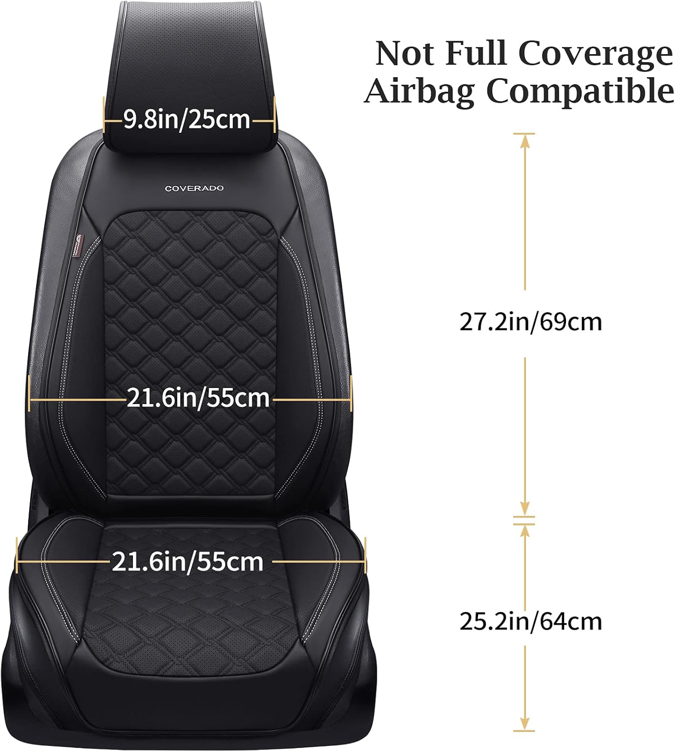Coverado Leather Front Seat Covers, Waterproof Seat Covers for Cars with Velvet, Car Seat Protector Universal Fit for Most Vehicles(Black&Gray)
