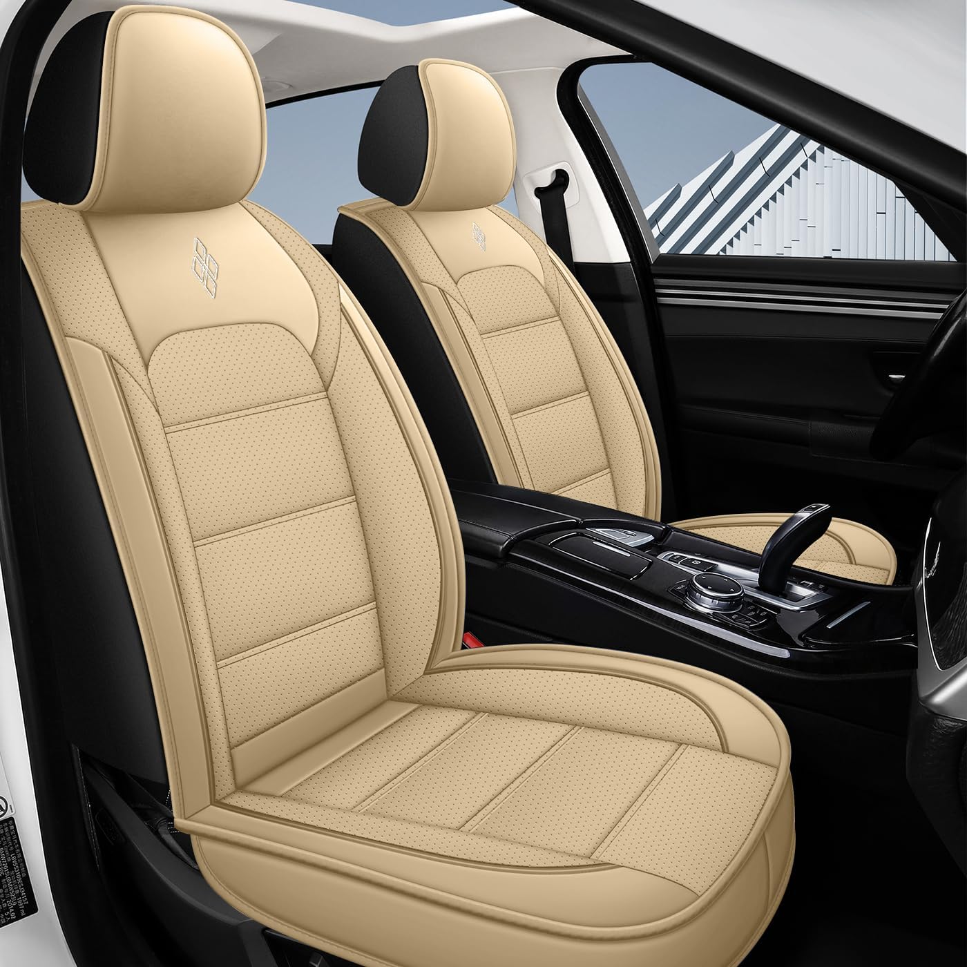 QUYDDC Car Seat Covers Full Set 3D Foam Back Support, 2 Front Seats Universal Fit for Most Trucks,Sedan and SUVs, Waterproof PU Leather Super Breathable, Storage Bags, All Season, Red +White