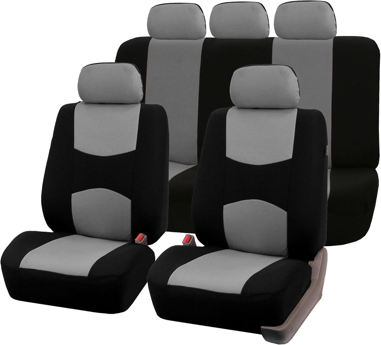 FH Group 40/60, 60/40, 50/50 Split Bench Cover w. 3 Headrests Beige & Black