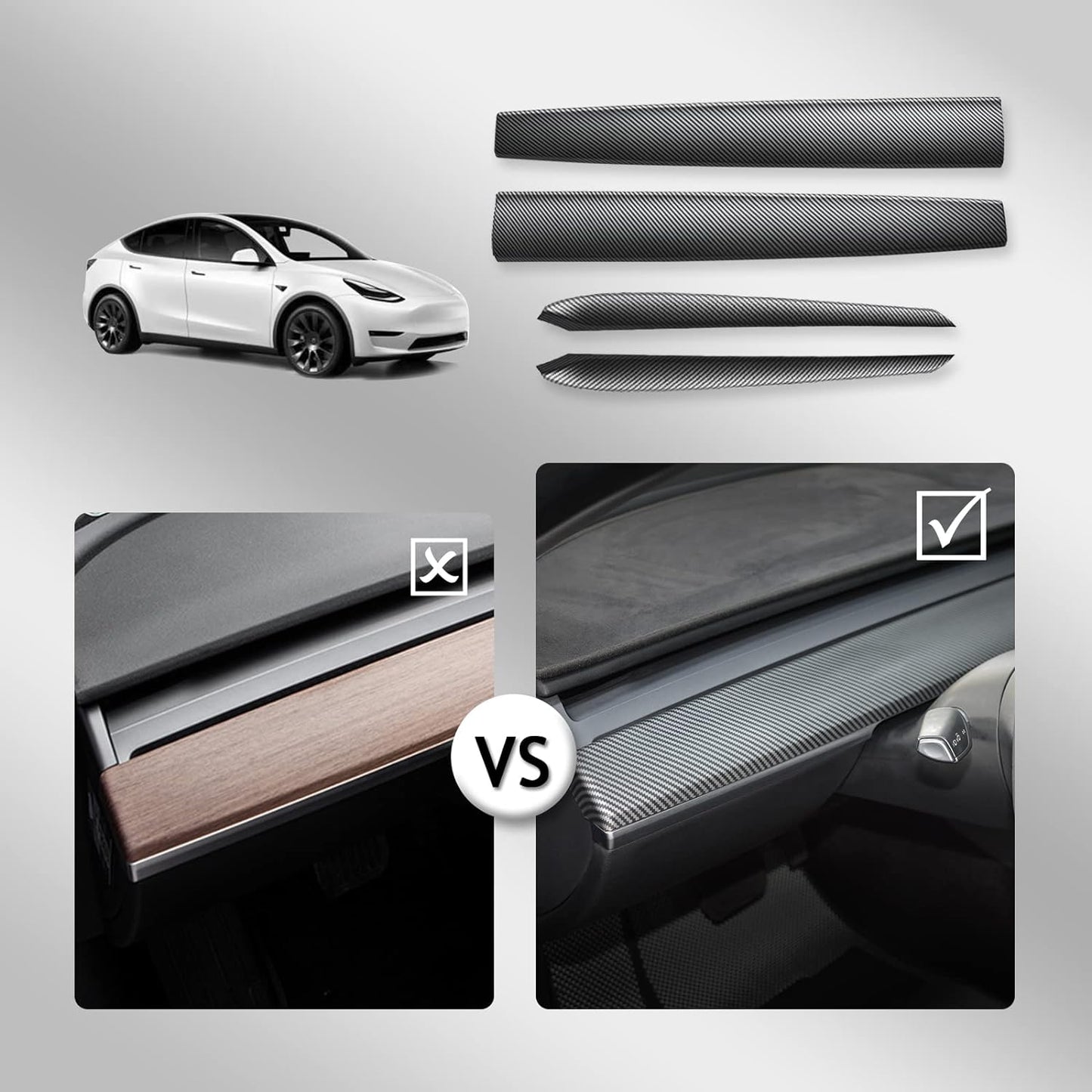 KKTR-CAR Dashboard Cover Wrap and Front Door Inner Armrest Panel Cover Trim Compatible with Tesla Model 3 2021-2023 Model y 2020-2025,NOT for Performance (Matte Carbon Fiber Pattern, 4pcs)