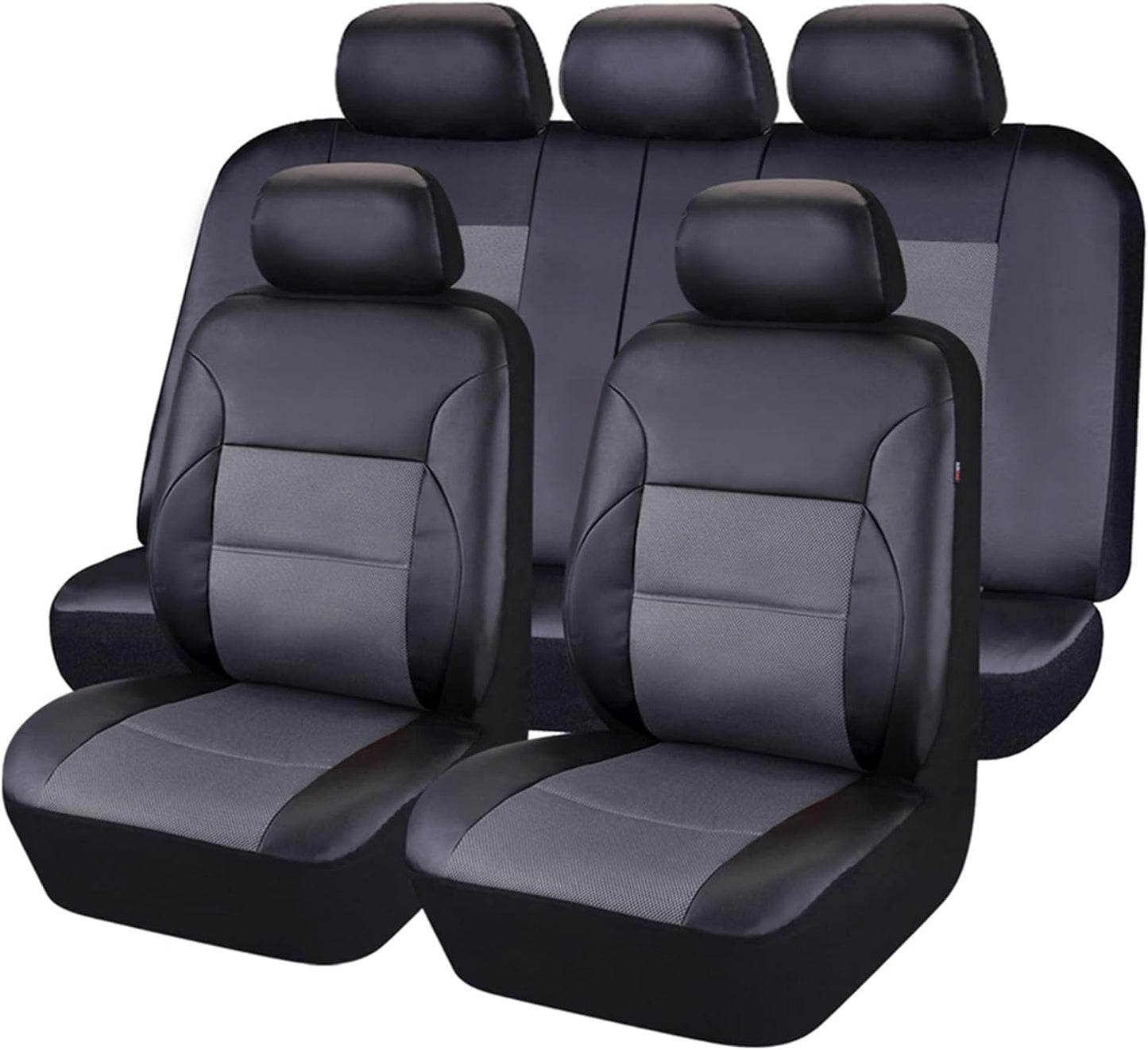 CAR PASS Luxurious PU Leather Automotive Universal Seat Covers Full Set for Vehicles,Cars,SUV,with Super 5mm Composite Sponge Inside,Airbag Compatible (Black and Black)