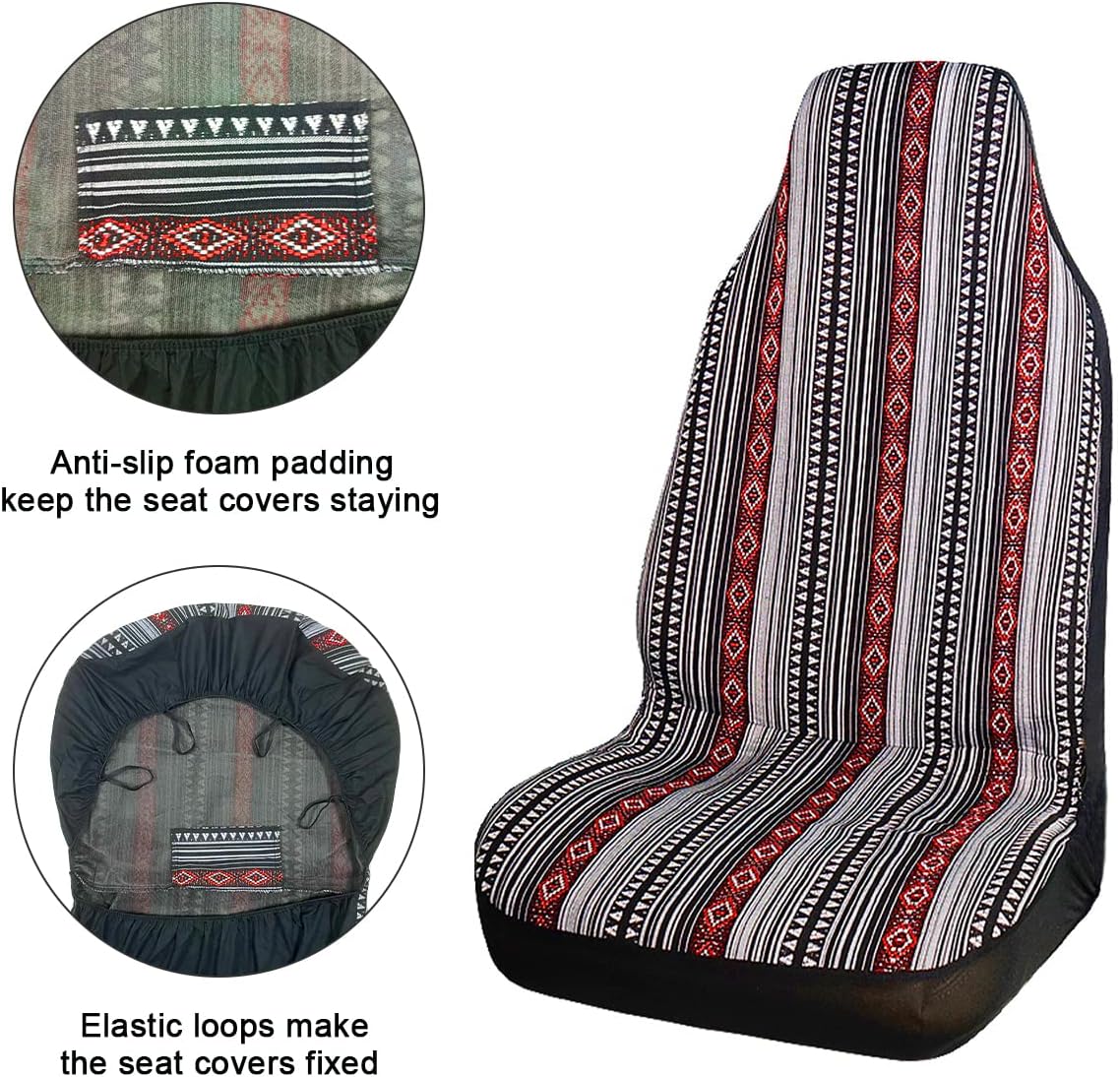 INFANZIA Full Set Seat Covers for Cars with 15'' Steering Wheel Cover & Seat Belt Pads Universal Fit Most Car, Truck, SUV, or Van - 10PCS, Black/Red