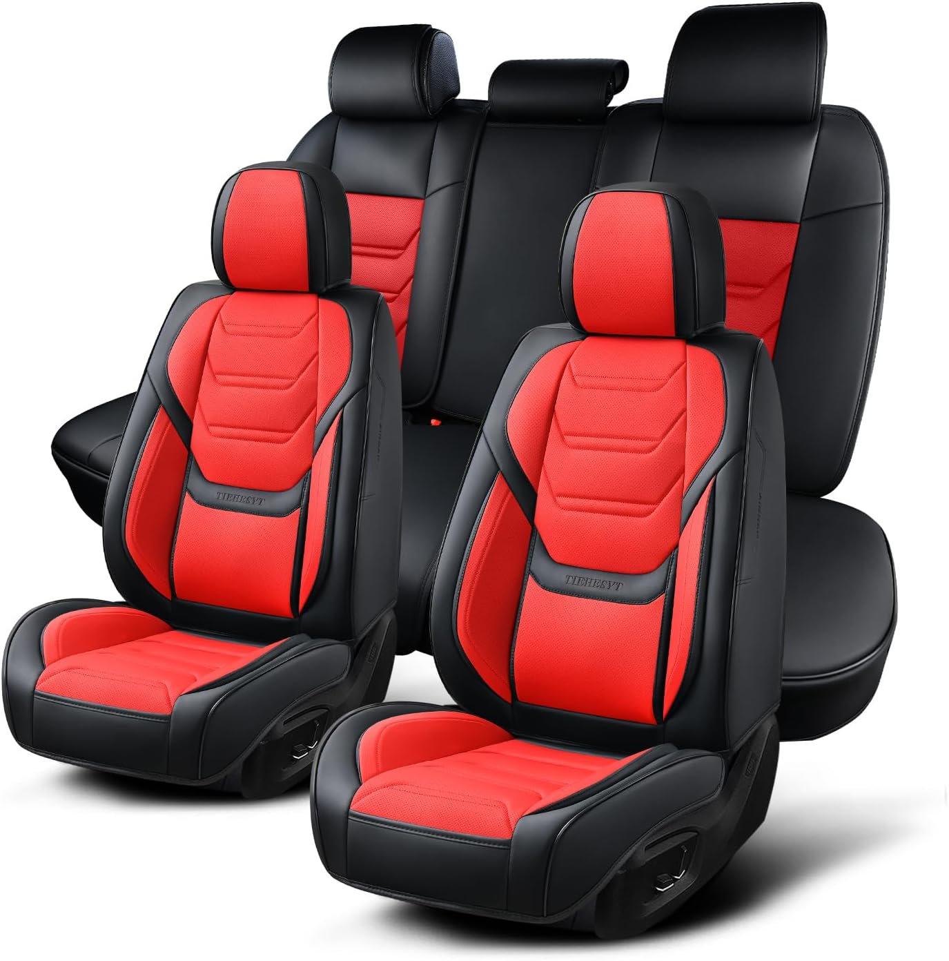 TIEHESYT Car Seat Covers Full Set, Breathable Leather Automotive Front and Rear Seat Covers, Car Seat Protectors Full Set, Compatible with Most Vehicles, SUV (Brown, Front Pair)