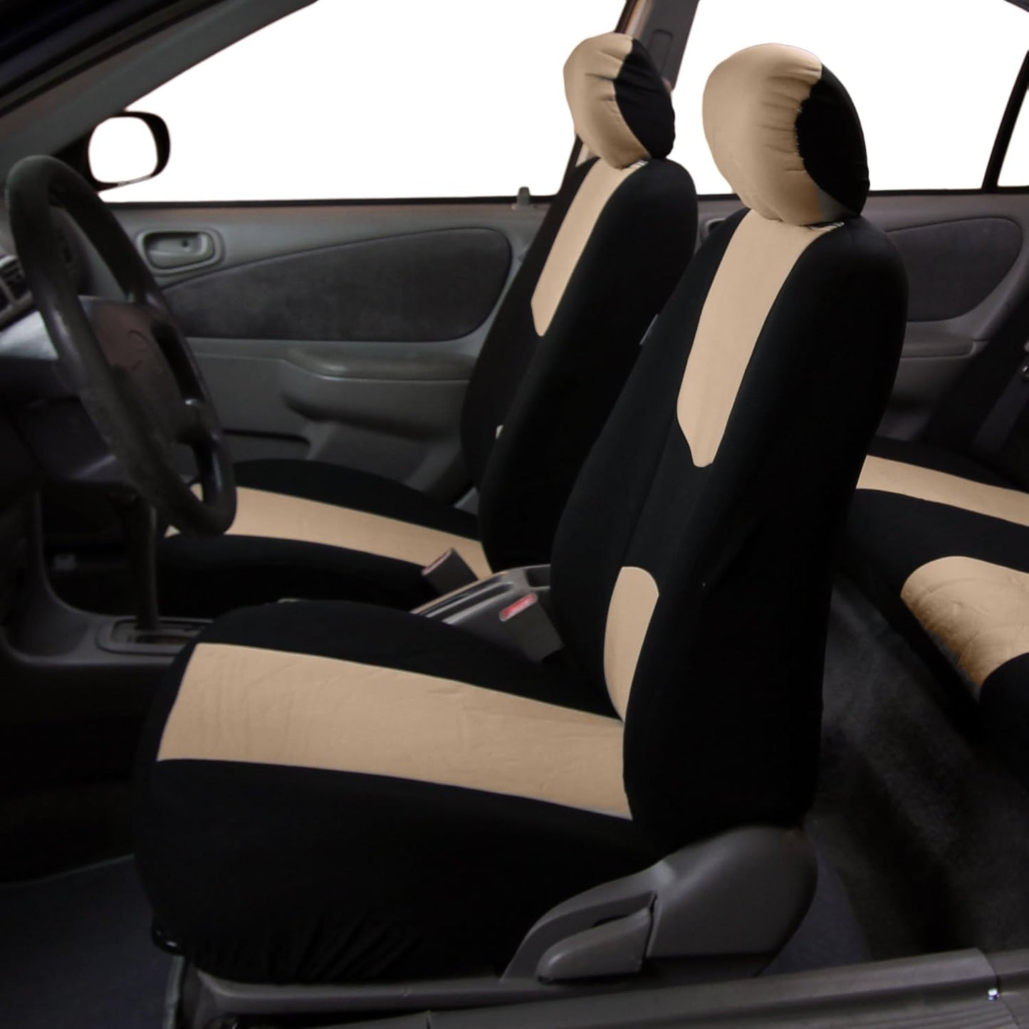 FH Group Flat Cloth Full Set Car Seat Covers Three Row 7 Passenger Set - Universal Fit for Cars, Trucks & SUVs (Beige) FB050217