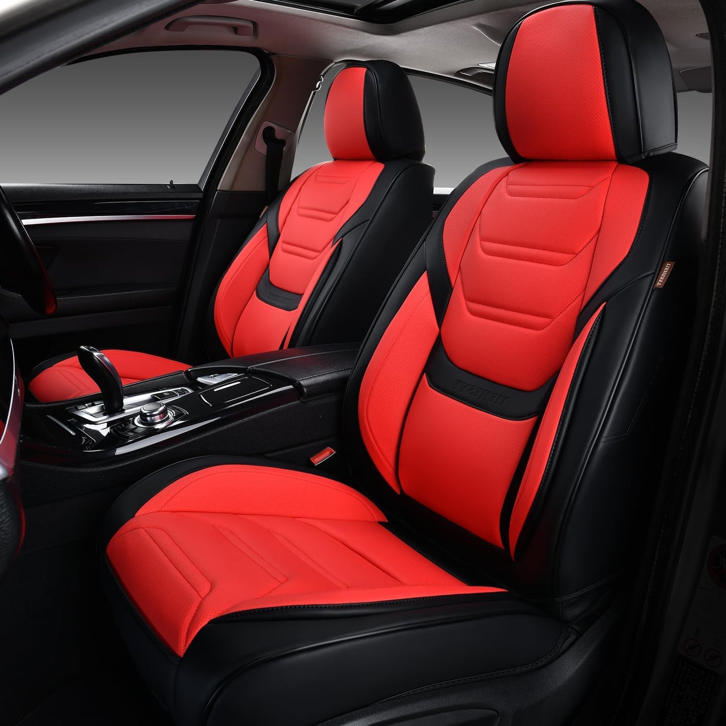 TIEHESYT Car Seat Covers Full Set, Breathable Leather Automotive Front and Rear Seat Covers, Car Seat Protectors Full Set, Compatible with Most Vehicles, SUV (Brown, Front Pair)