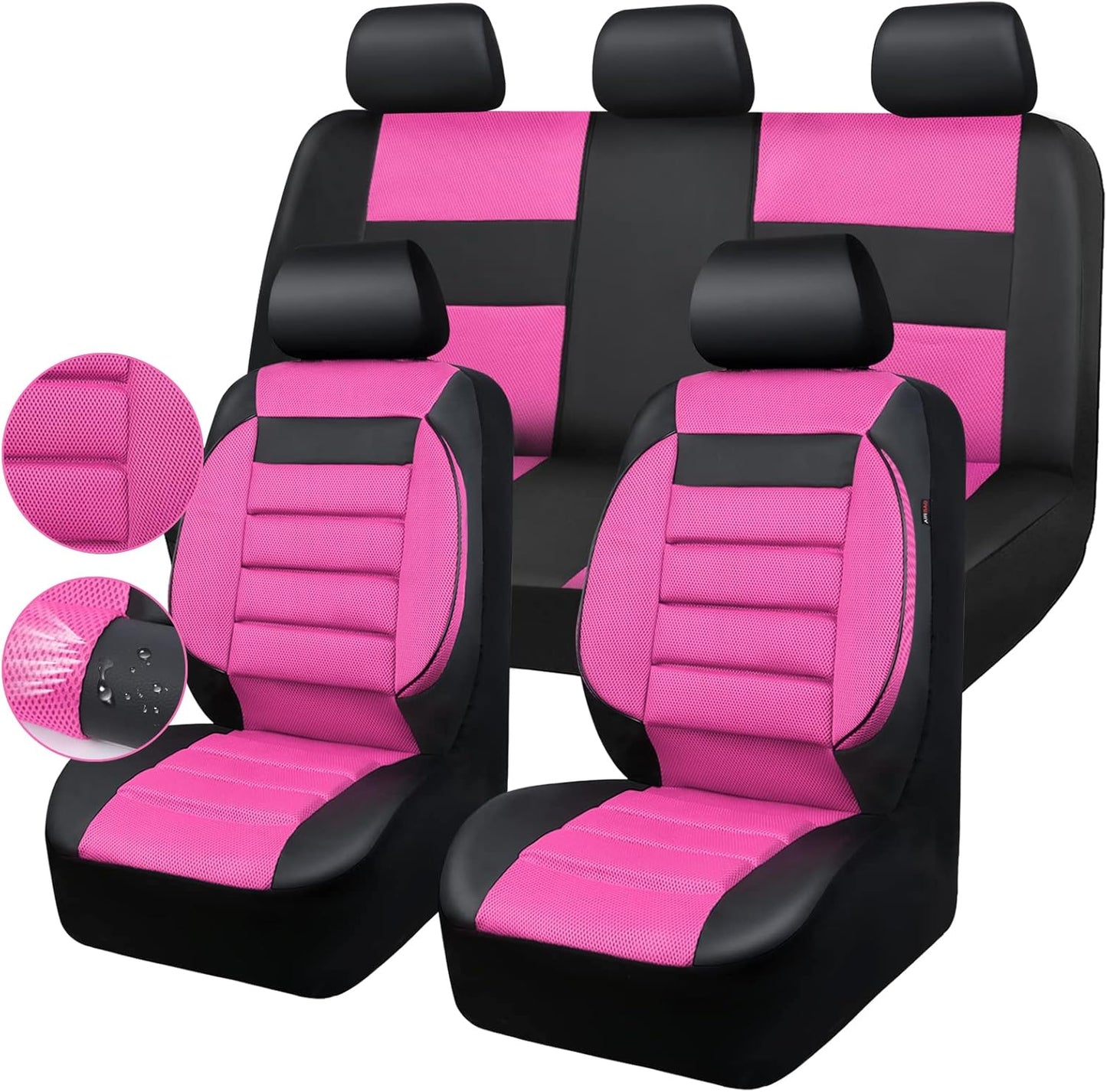 CAR PASS Leather Seat Covers Full Set Universal Water Resistant 3D Foam Back Support, Luxury Comfort Automotive 5 Seat Covers All Season Fit for SUV,Sedan,Van, Airbag Compatible Elegance(Black)