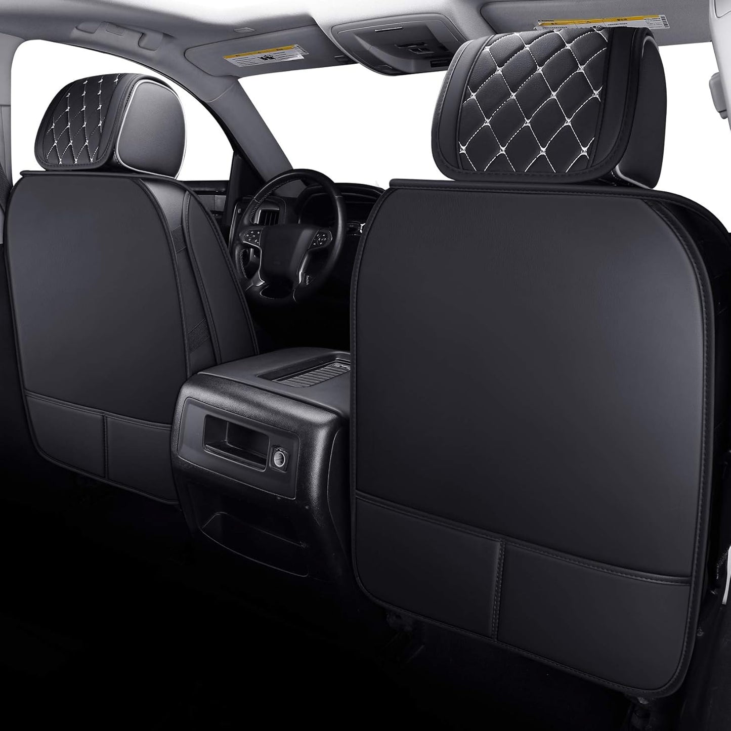 YIERTAI Chevy Silverado GMC Sierra Seat Covers Custom Fit 2007-2025 1500 2500 3500 HD Pickup Truck Crew Double Cab Waterproof Leather Front Car Cushions(2 PCS Front, Black-White)
