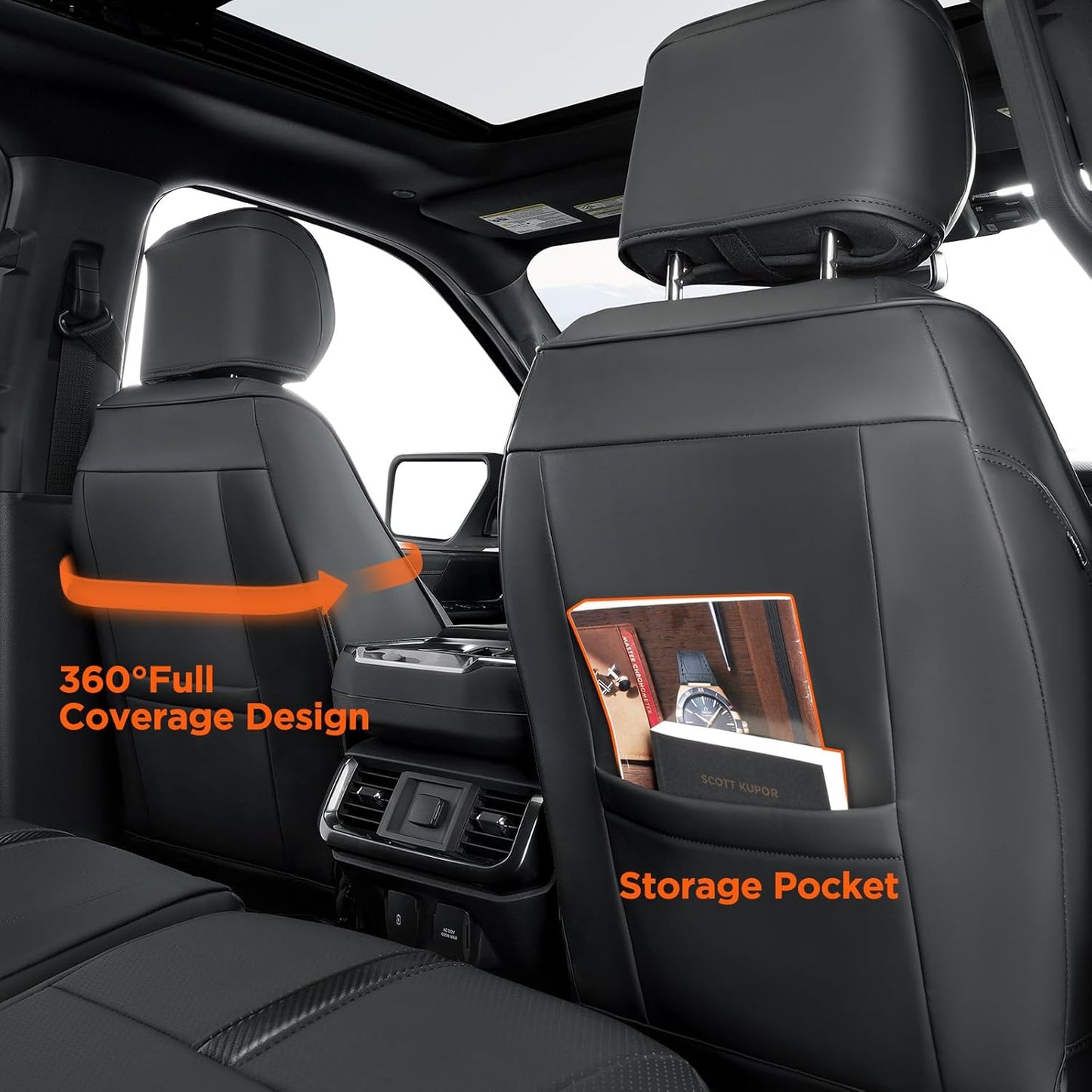 DrCarNow for Ford F150 Front Seat Covers 2015-2022 2023 2024 2025,Only Fit for F150 1st Row Bucket Seat(XL,XLT),Black Waterproof Leather Seat Cover Accessories(Only Front Seat