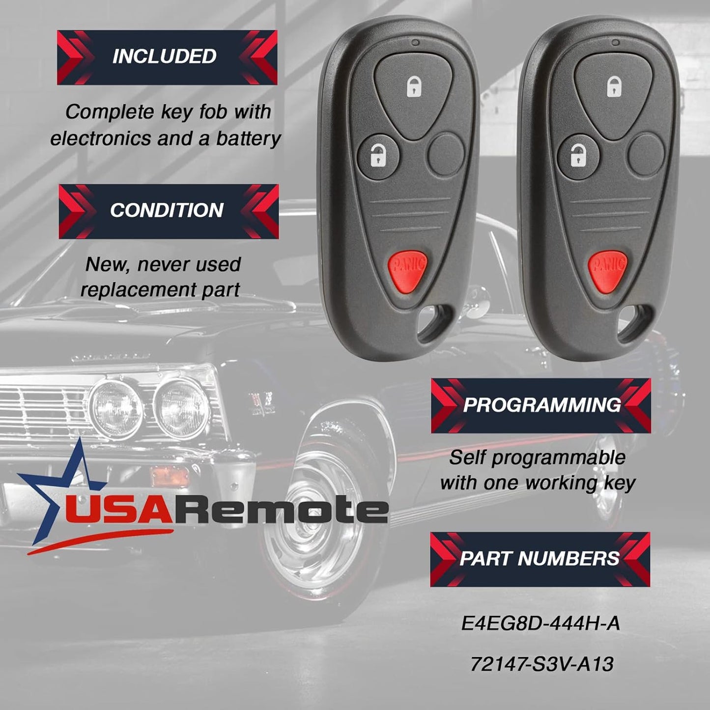 Car Key Fob Keyless Entry Remote fits 2004-2006 Acura TL / 2004-2008 Acura TSX (OUCG8D-387H-A, 72147-SEC-A02), Set of 2