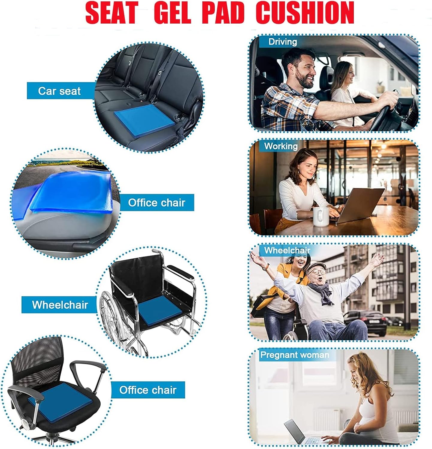 Lisyline Motorcycle Seat Gel Pad Car Driver/Passenger Seat Cushion Shock Absorption Mats Reduce Fatigue Comfort Soft Cooling Seat Pad Motorcycle Seat Foam Car Office Chair Seat Cushion(48 x 35 x 2cm)