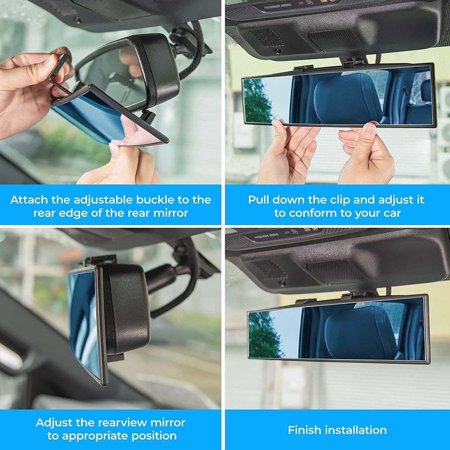 JOYTUTUS Rear View Mirror, Universal 11.81 Inch 2 Pack Panoramic Convex Rearview Mirror, Interior Clip-on Wide Angle Rear View Mirror to Reduce Blind Spot Effectively for Car SUV Trucks -Blue