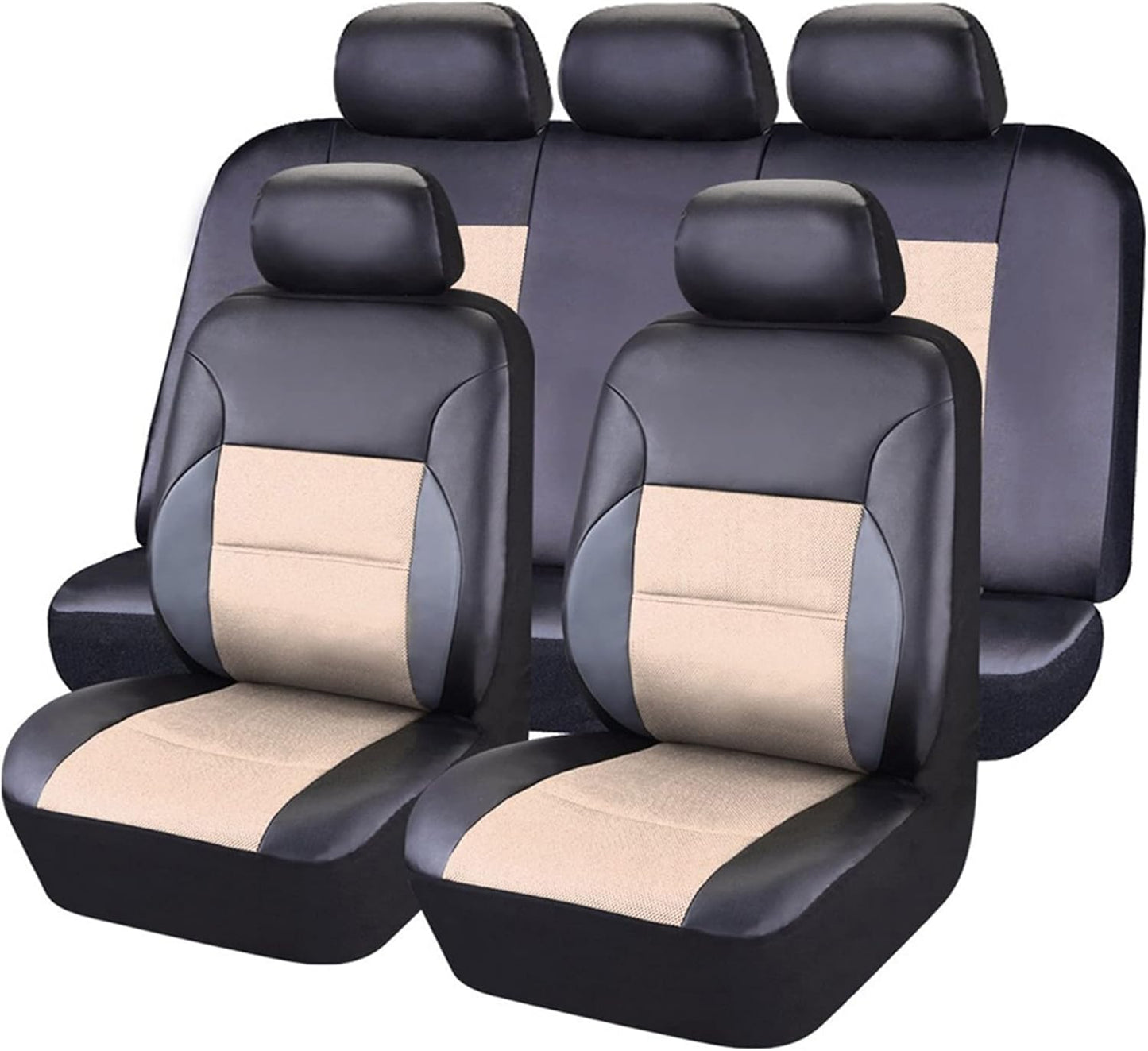 CAR PASS Luxurious PU Leather Automotive Universal Seat Covers Full Set for Vehicles,Cars,SUV,with Super 5mm Composite Sponge Inside,Airbag Compatible (Black and Black)