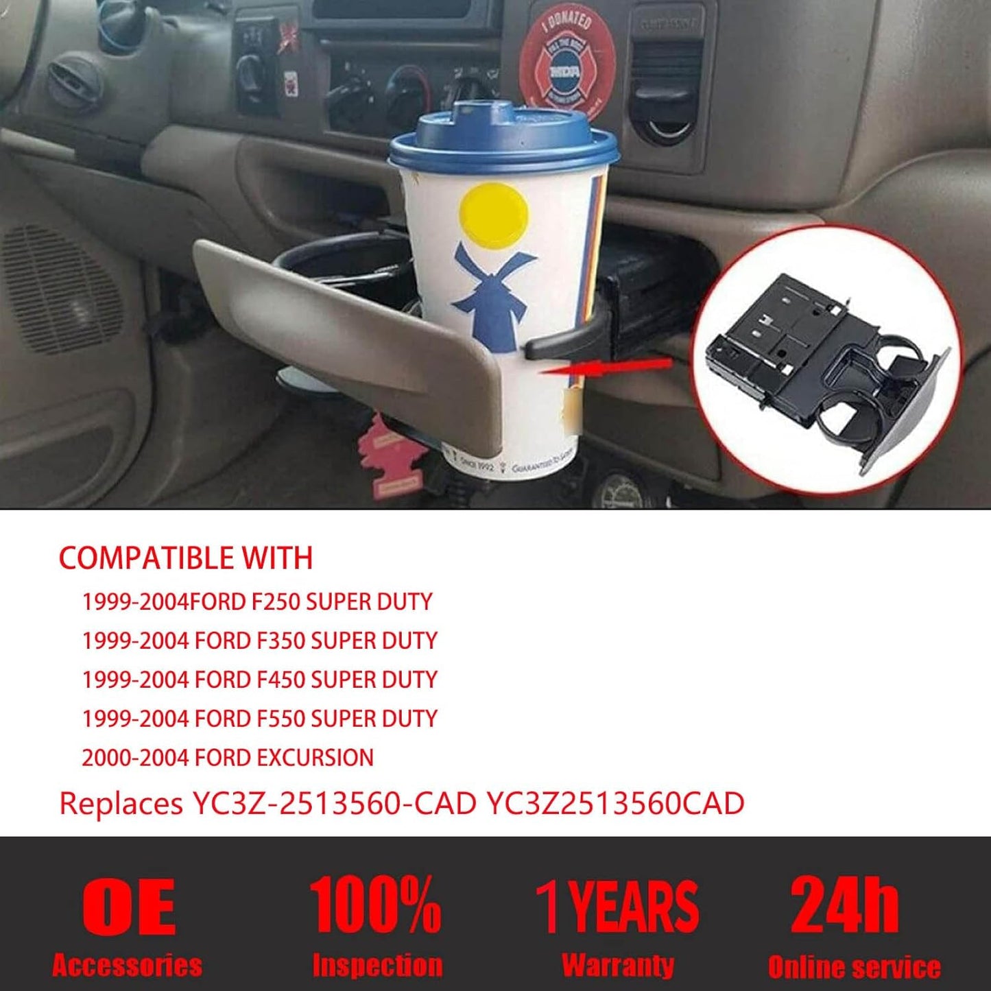 SAVYSPEDY Dash Dashboard Cup Holder Console Gray,YC3Z-2513560-CAD fits for Ford F250 F350 F450 F550 Super Duty Excursion 2000 2001 2002 2003 2004 Replaces YC3Z2513560CAD
