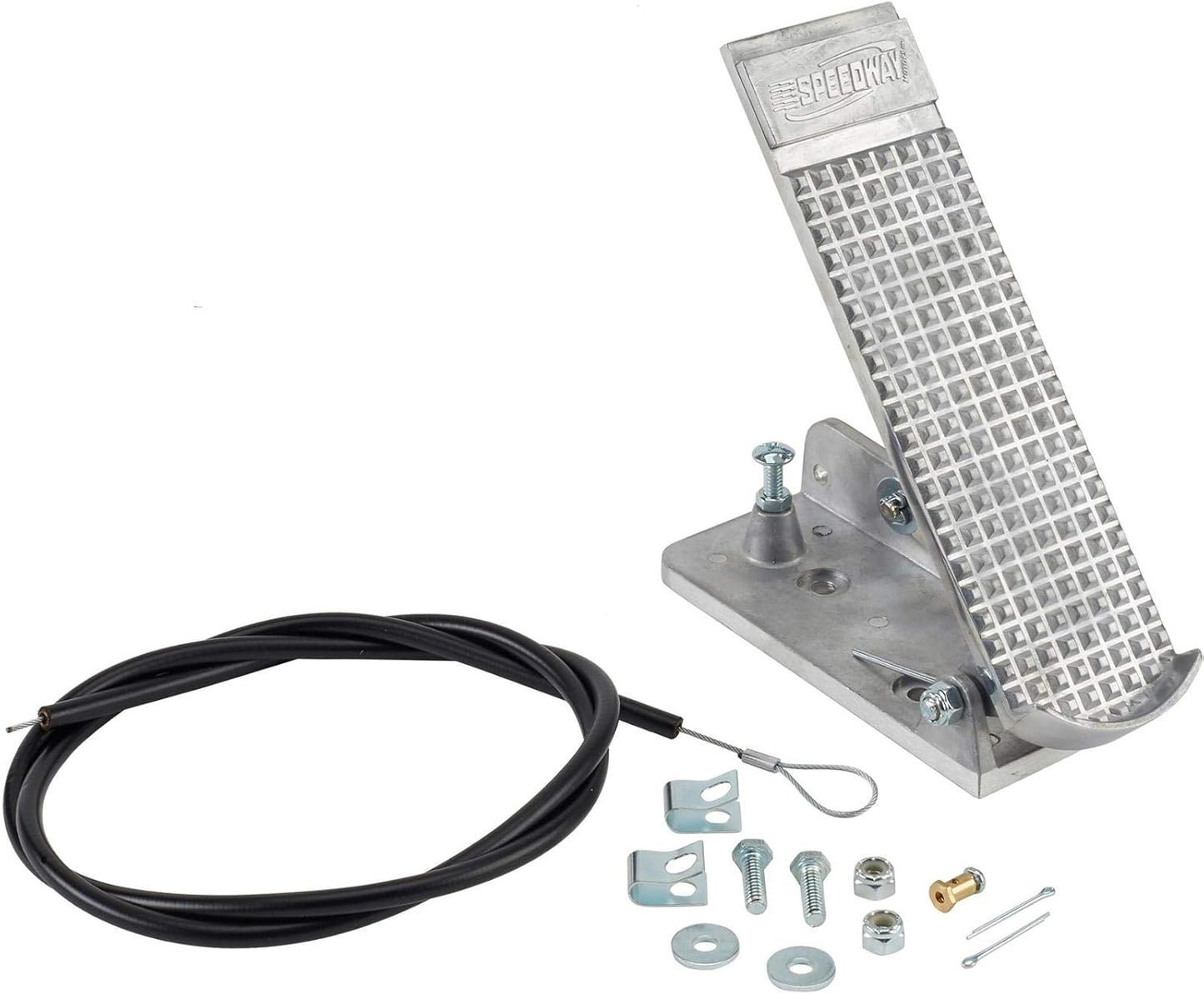 Speedway Motors Cast Aluminum Accelerator Throttle Pedal Assembly Includes Heavy Duty Cable, Mounting Hardware and Textured Pedal, 2.5 x 6 x .25 Inches