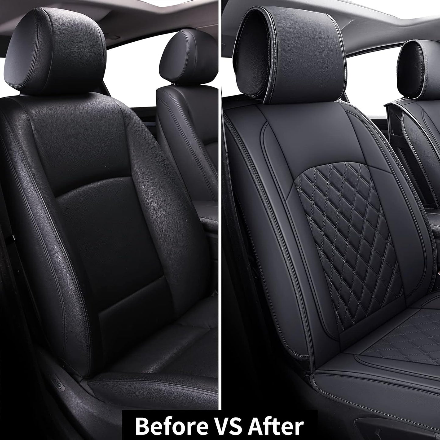 Coverado Leather Car Seat Covers Full Set, Waterproof Leatherette Automotive Auto Seat Cushion Cover with Diamond Pattern, Universal Fit for Cars SUV Pick-up Truck(Black, M)