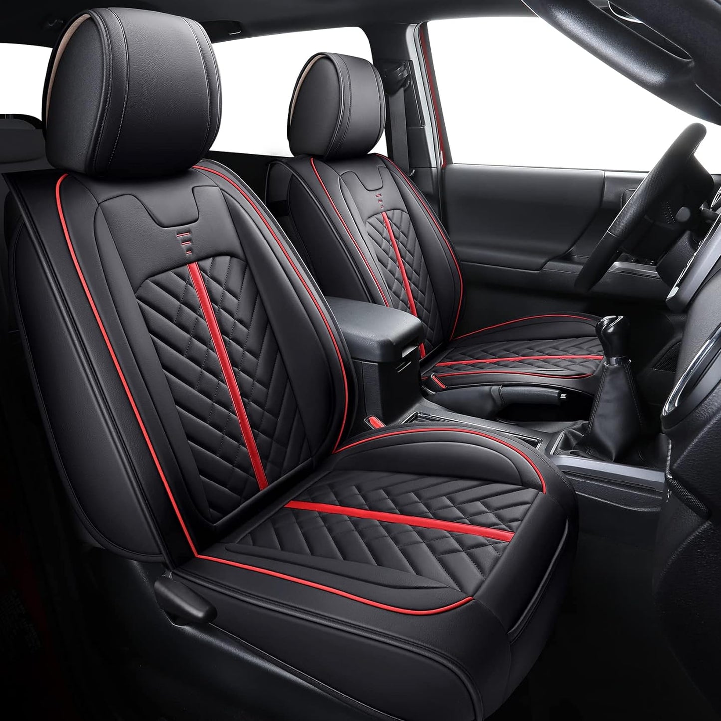Tomatoman Toyota Tacoma Rear Seat Covers 2005-2024 2025 TRD Sport Off Road Limited SR5 V6 Crew Double Extended Cab Truck Airbag Compatible Back Car Cushions with Faux Leather(Rear Seat/Black-Red)
