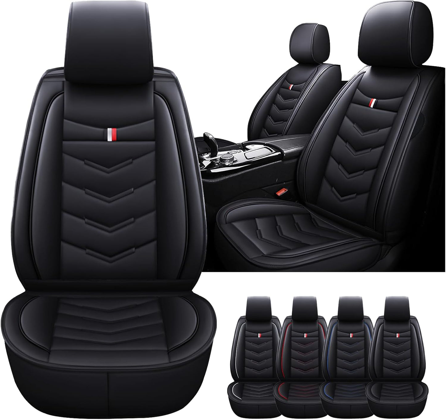 Car Seat Cover for GMC Terrain 2010-2024, Waterproof Durable Compatible Airbag, Premium Leather Seat Protector(2 Seats Standard,Black Blue)