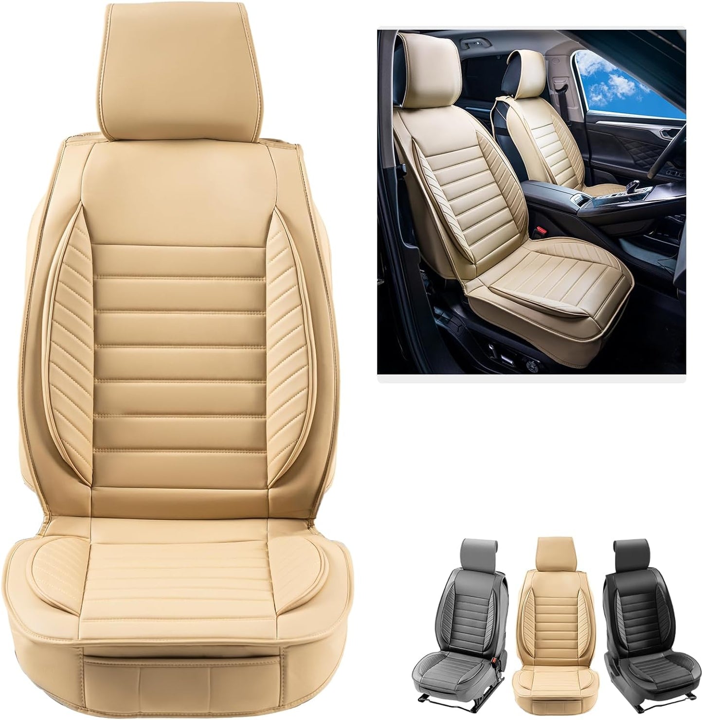 VEVOR Seat Covers, Universal Car Seat Covers Front Seats, 2pcs Faux Leather Seat Cover, Semi-Enclosed Design, Detachable Headrest and Airbag Compatible, for Most Cars SUVs and Trucks Gray