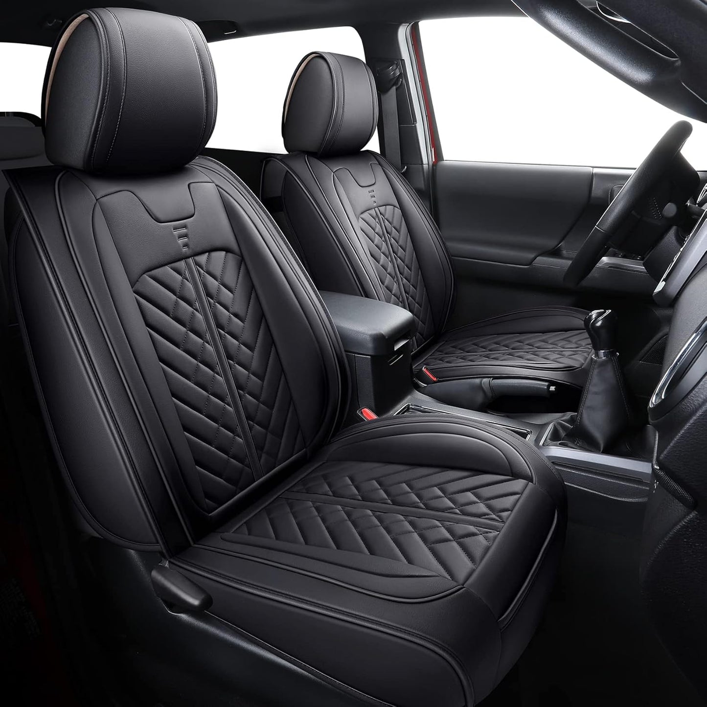 Tomatoman Toyota Tacoma Seat Covers Compatible with 2005-2025 TRD Sr5 V6 Offroad Limited Access Double Cab Truck Waterproof Leather Front Car Cushions(2 PCS Front Set/Black)