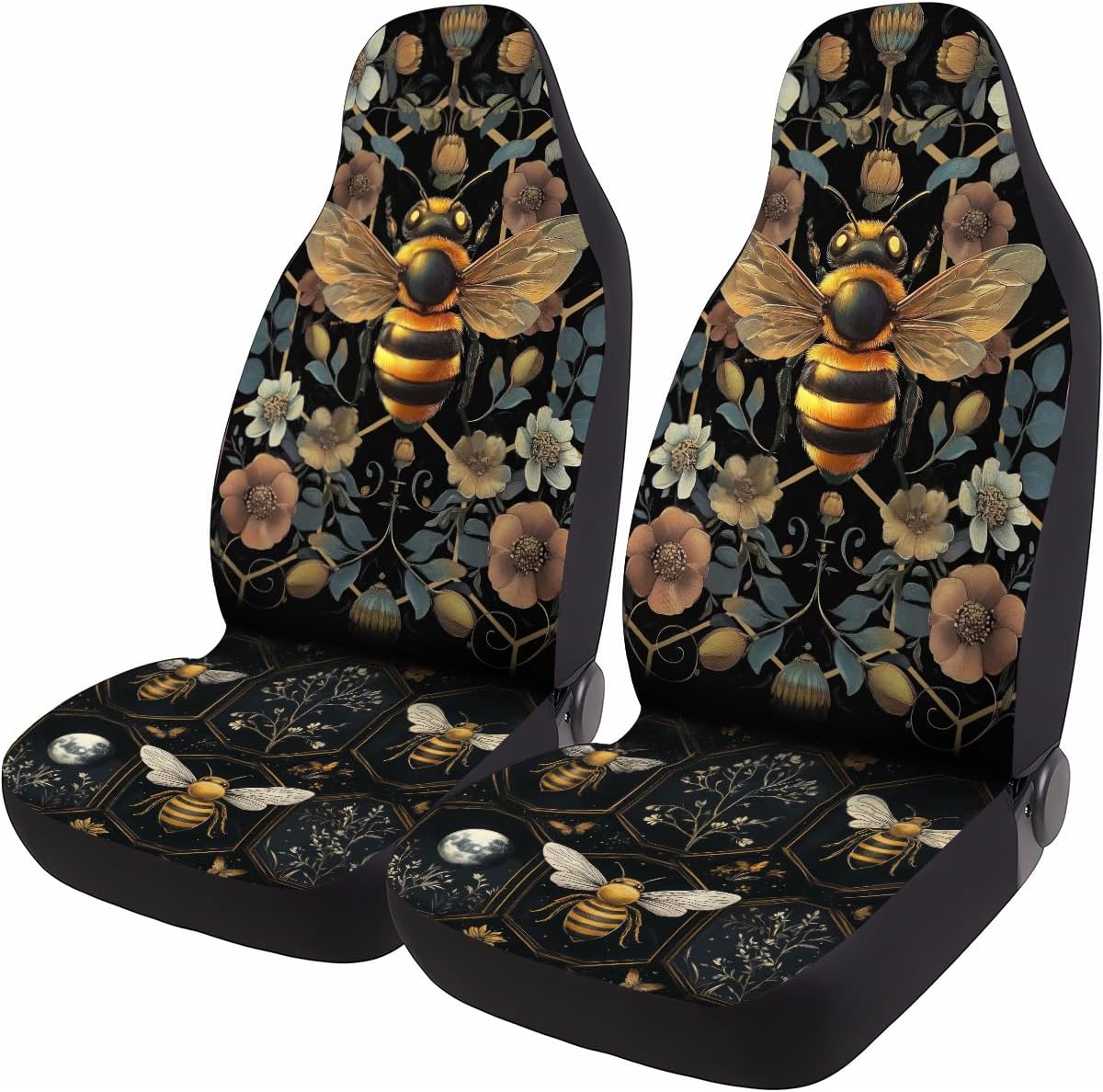 GENANY Cool Gray Wolf Howling Pattern 2 Front Car Seat Covers for Car Truck Sedan SUV, Durable Automotive Seat Covers, Breathable Bucket Seat Covers, Protective Interior Accessory