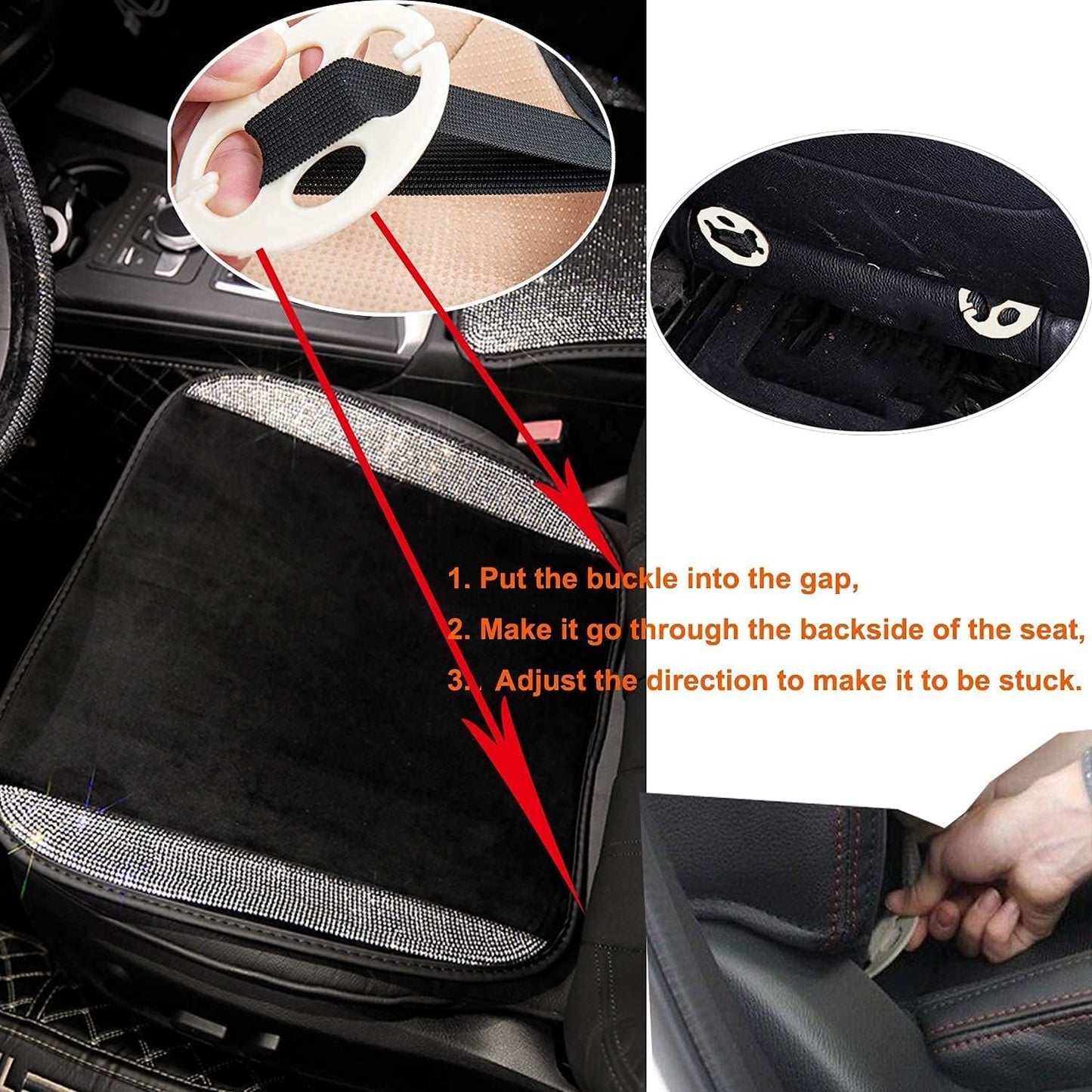 Dyshuai Bling Seat Covers for Women Girls Rhinestone Breathable Mesh Front Seat Covers Seat Protector Black Seat Covers with Shining Crystals Universal Fit 95% Cars-1Piece for 1 Front Seat(White)