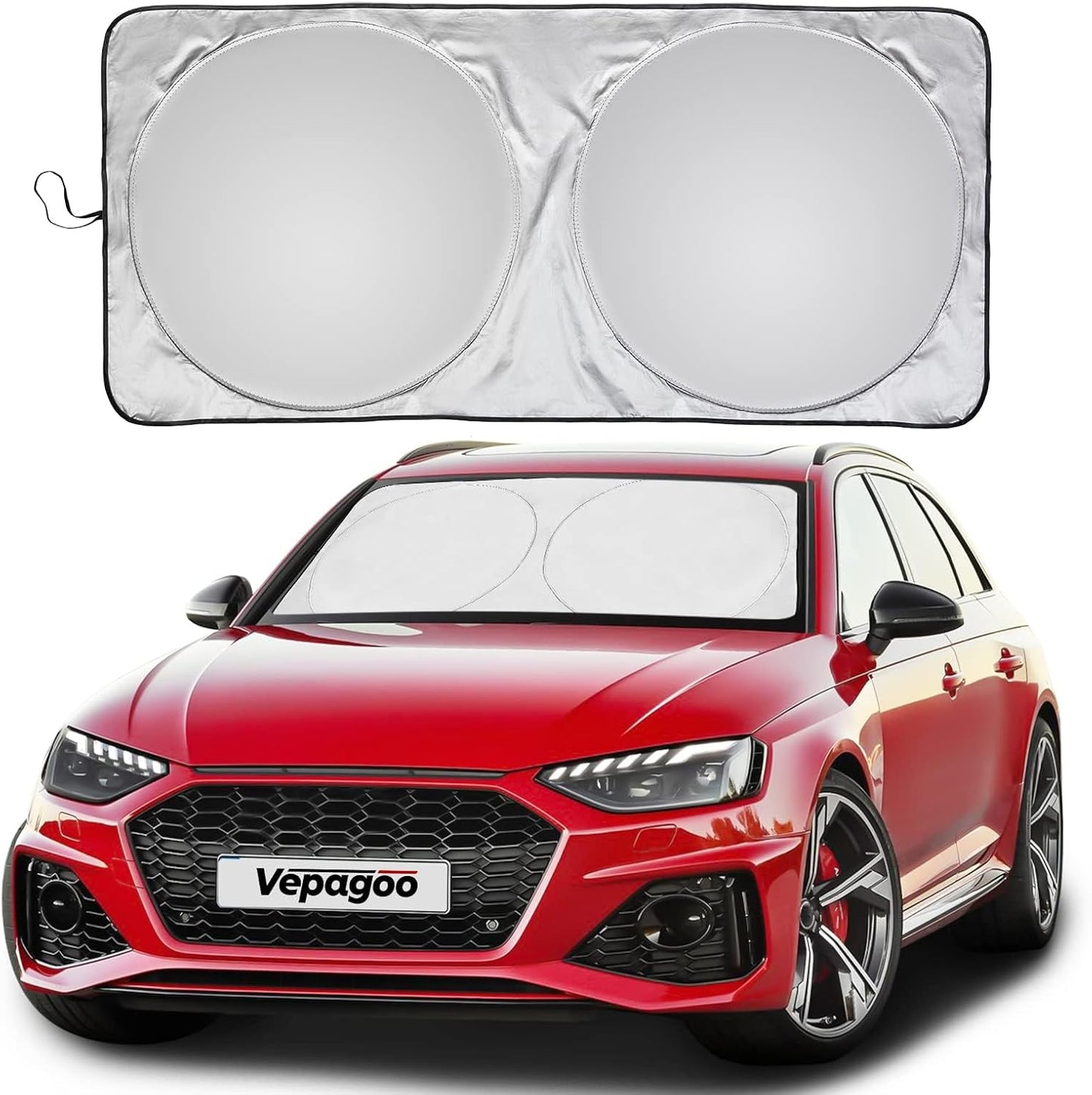 Vepagoo 2-Piece Car Windshield Sun Shade Cover, Auto Sun Shield Heat Protector for Front Window with Storage Bag, Car Sunscreen UV Reflector Protect Dashboard 28x31 inches