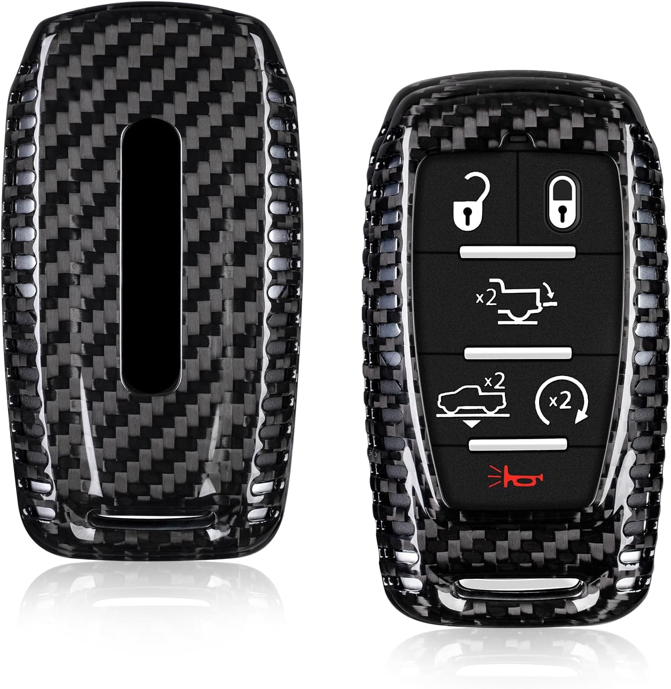 T-carbon Real Carbon Fiber Key Fob Cover Fits for Ram, Key Fob Protector fits for Ram 1500 2500 3500 Accessories for Power Wagon Tradesman Accessories Key Shell with Keychain 2019-2024, Black