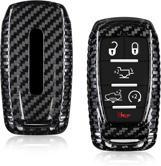 T-carbon Real Carbon Fiber Key Fob Cover Fits for Ram, Key Fob Protector fits for Ram 1500 2500 3500 Accessories for Power Wagon Tradesman Accessories Key Shell with Keychain 2019-2024, Black