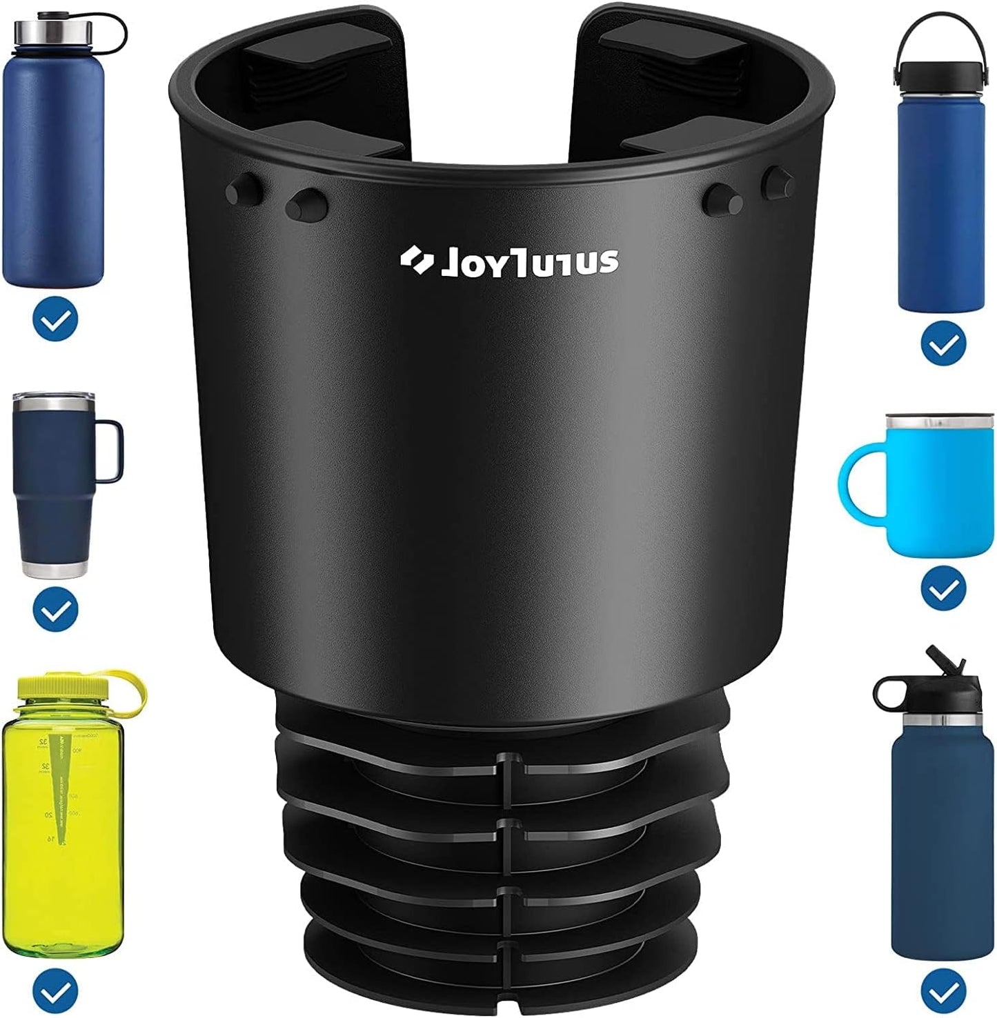 JOYTUTUS Upgraded Car Cup Holder Expander with Offset Base, Compatible YETI, Hydro Flask, Nalgene, for Hold 18-40 oz Bottles and Mugs, Other in 3.4''-3.8'' (2 Pack), Black