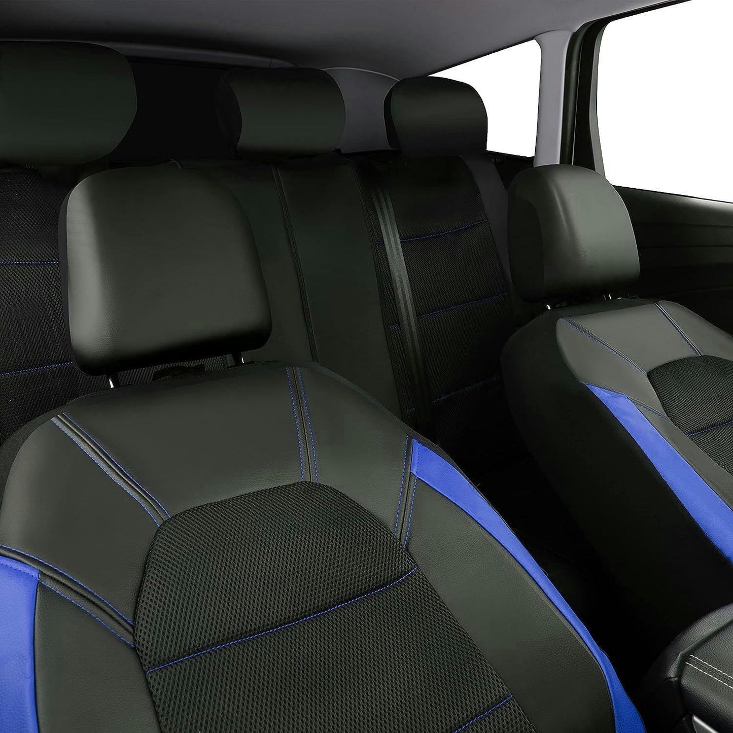 Car Seat Cover for Dodge RAM 1500 2000-2018 2019 2020 2021 2022 2023 2024, 9pcs Front Rear Full Surround Leather Seat Cover Sets Interior Protector Accessories,Blue