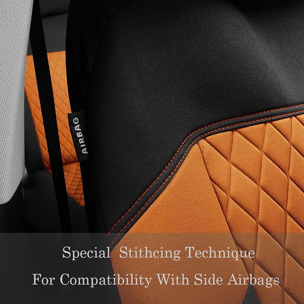 TOYOUN Car Seat Covers Full Set Universal Seat Covers for 5 Car Seater Front Bucket Seat Covers and 50-50 or 60-40 Rear Split Bench Back Seat Covers Fit Most Cars SUVs Trucks Orange