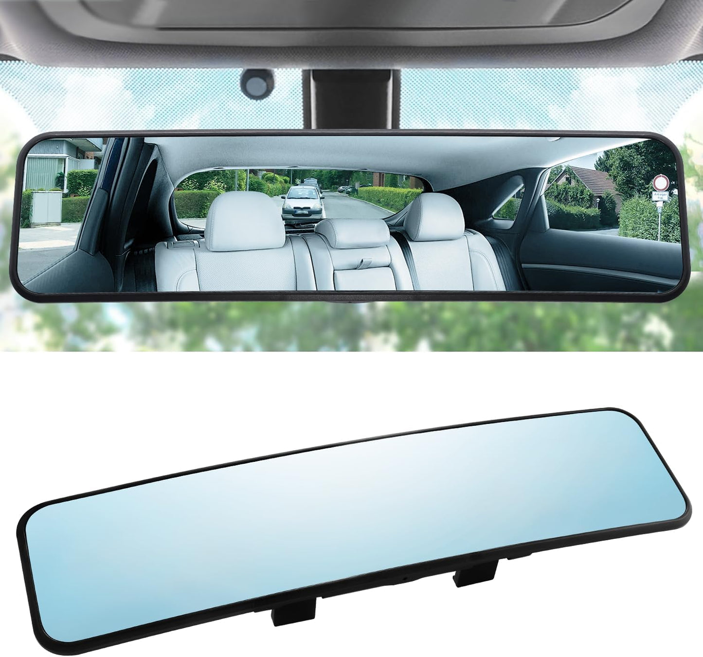 LivTee Anti Glare Rear View Mirror 12.4''(312mm), Wide Angle Panoramic Convex Curve Rearview Mirror Clip on Original Mirror to Eliminate Blind Spot and Antiglare for Cars SUV Trucks