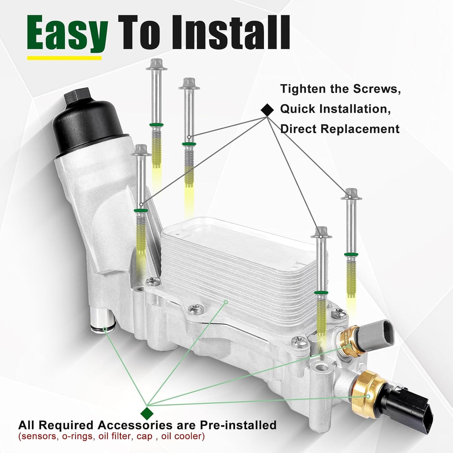 926-959 Aluminum Oil Cooler, Oil Filter Housing Adapter Kit for 2011-2016 Chrysler 200, 300, Dodge Avenger Charger Journey, Durango, Jeep Cherokee, Wrangler, Ram 3.6L V6 5184304AE 926-876 68105583AF