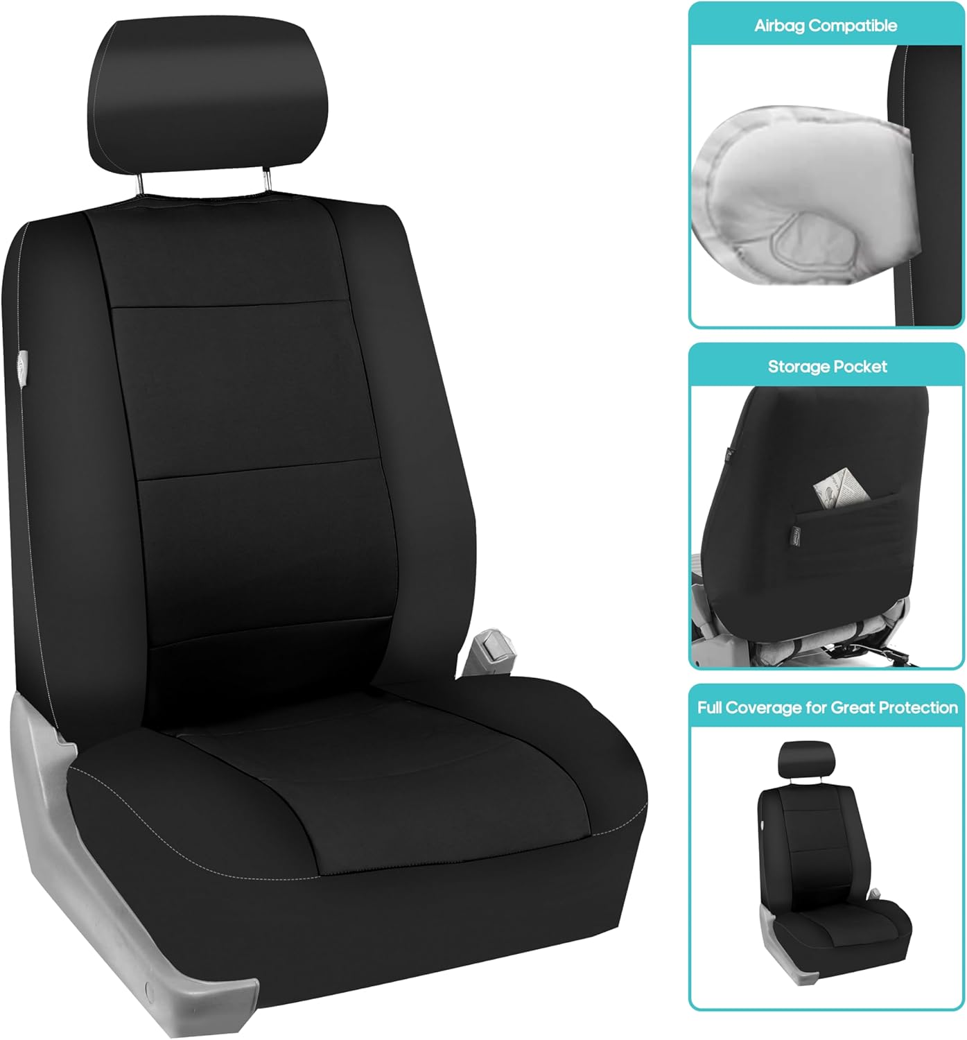 FH Group FB083BLACK102 Semi-Universal Neoprene Bucket Seat Cover Airbag Compatible