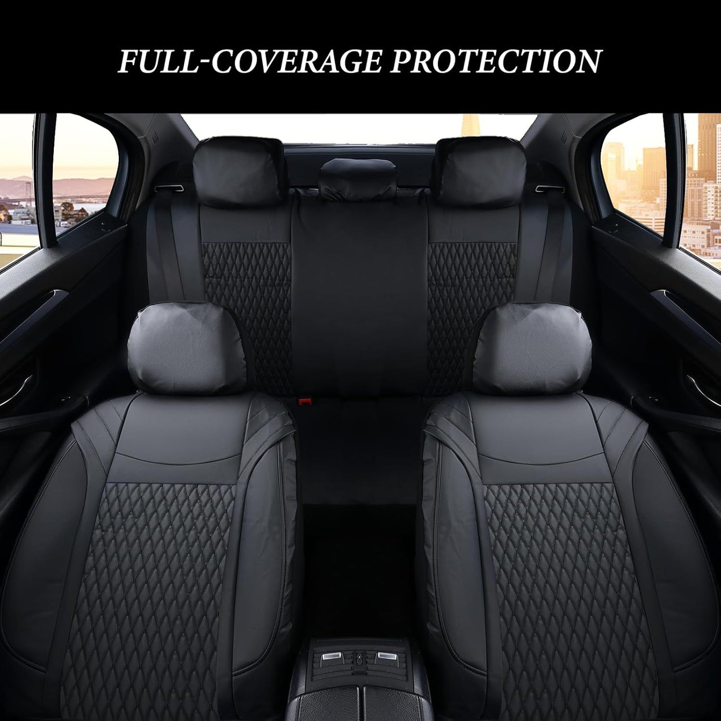 Coverado Car Seat Covers Full Set, 11 Pieces Universal Seat Covers for Cars, PVC Car Seat Cushions, Auto Car Seat Protectors for Front and Rear, Driver Seat Covers Fit for Most Vehicles Black