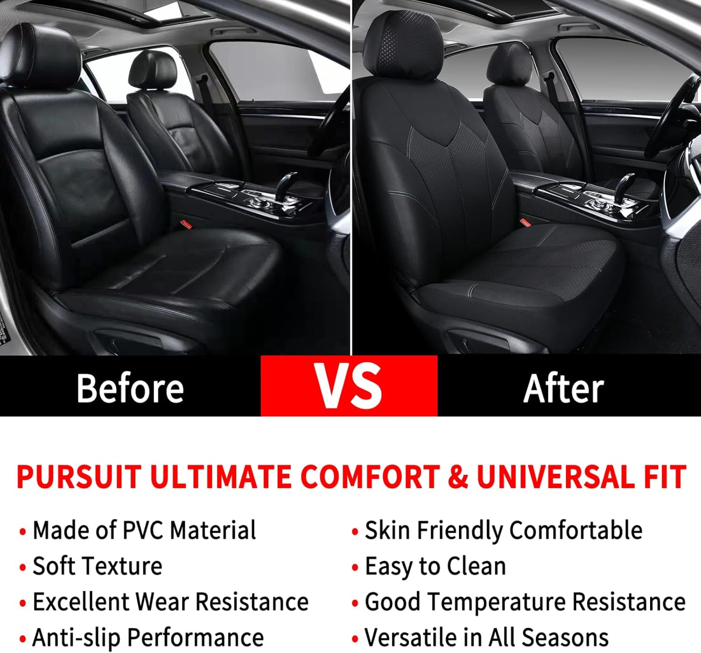 Coverado Front Car Seat Covers, Seat Covers for Cars 6 PCS, Universal PVC Car Seat Protectors, Auto Seat Cushions for Front, Waterproof Seat Covers Car Accessories for Most Vehicles-Black& Blue Line