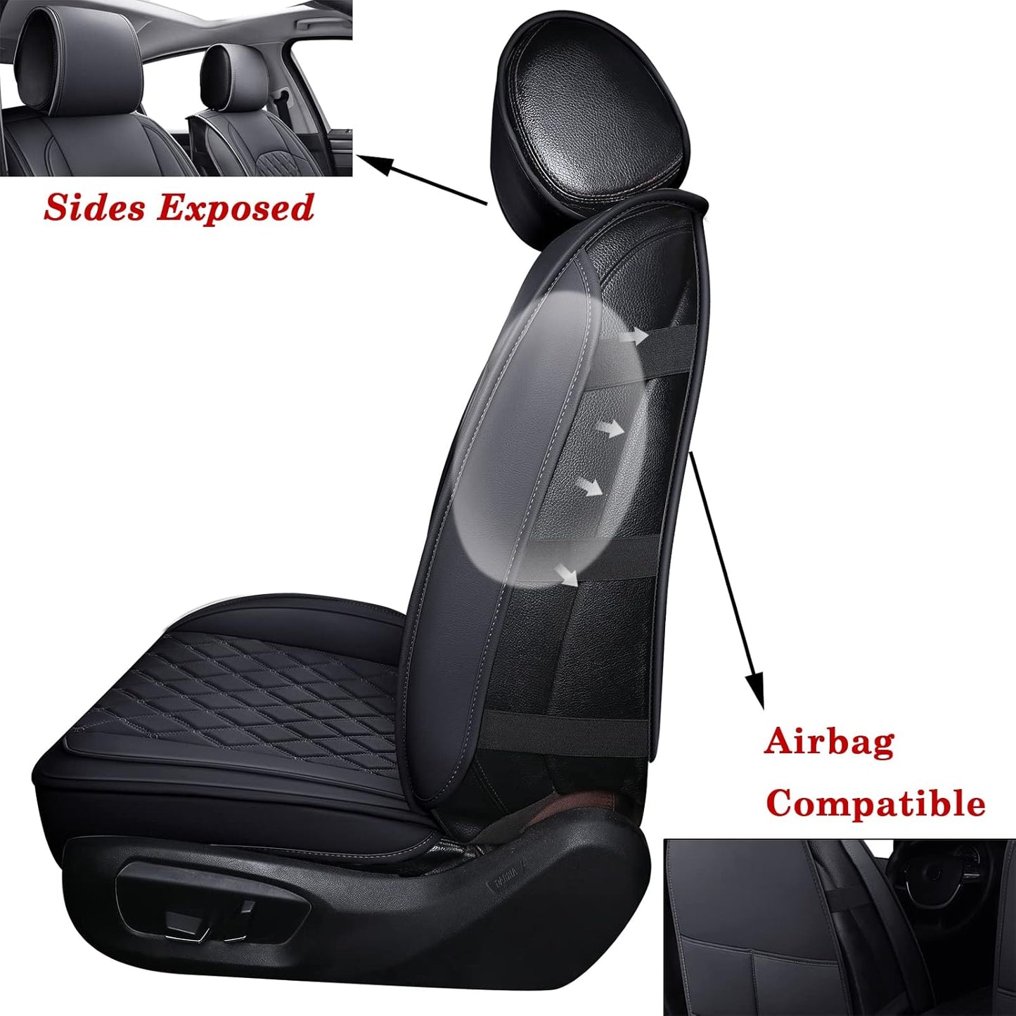 Coverado Leather Car Seat Covers Full Set, Waterproof Leatherette Automotive Auto Seat Cushion Cover with Diamond Pattern, Universal Fit for Cars SUV Pick-up Truck(Black, M)