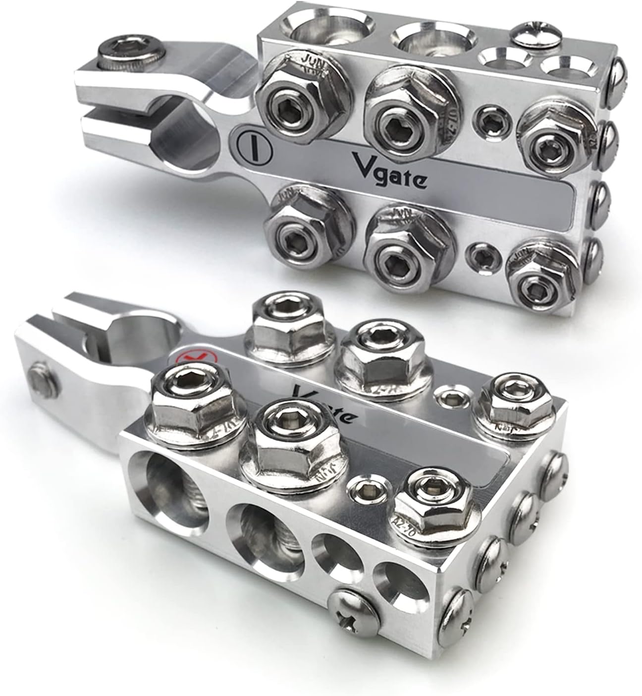 Vgate Car Lead Acid Battery Terminal Clamps, 8AWG up to 4/0(XL) AWG Gauge, 12-Way Connectors, Positive and Negative (+/-)(Pair) for SAE/DIN/EN Tapered Top Post