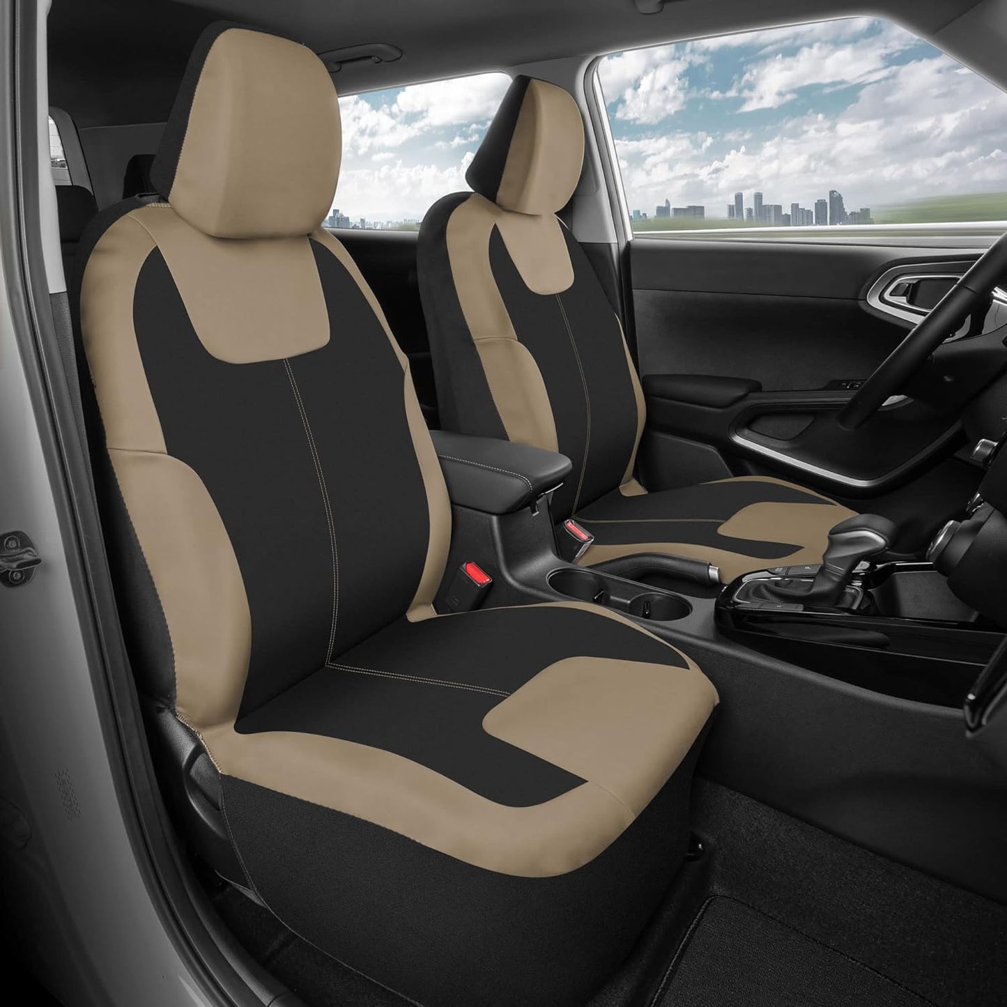BDK Auto MTSC-224-BG: 4Pcs Seat Cover -Black/Beige