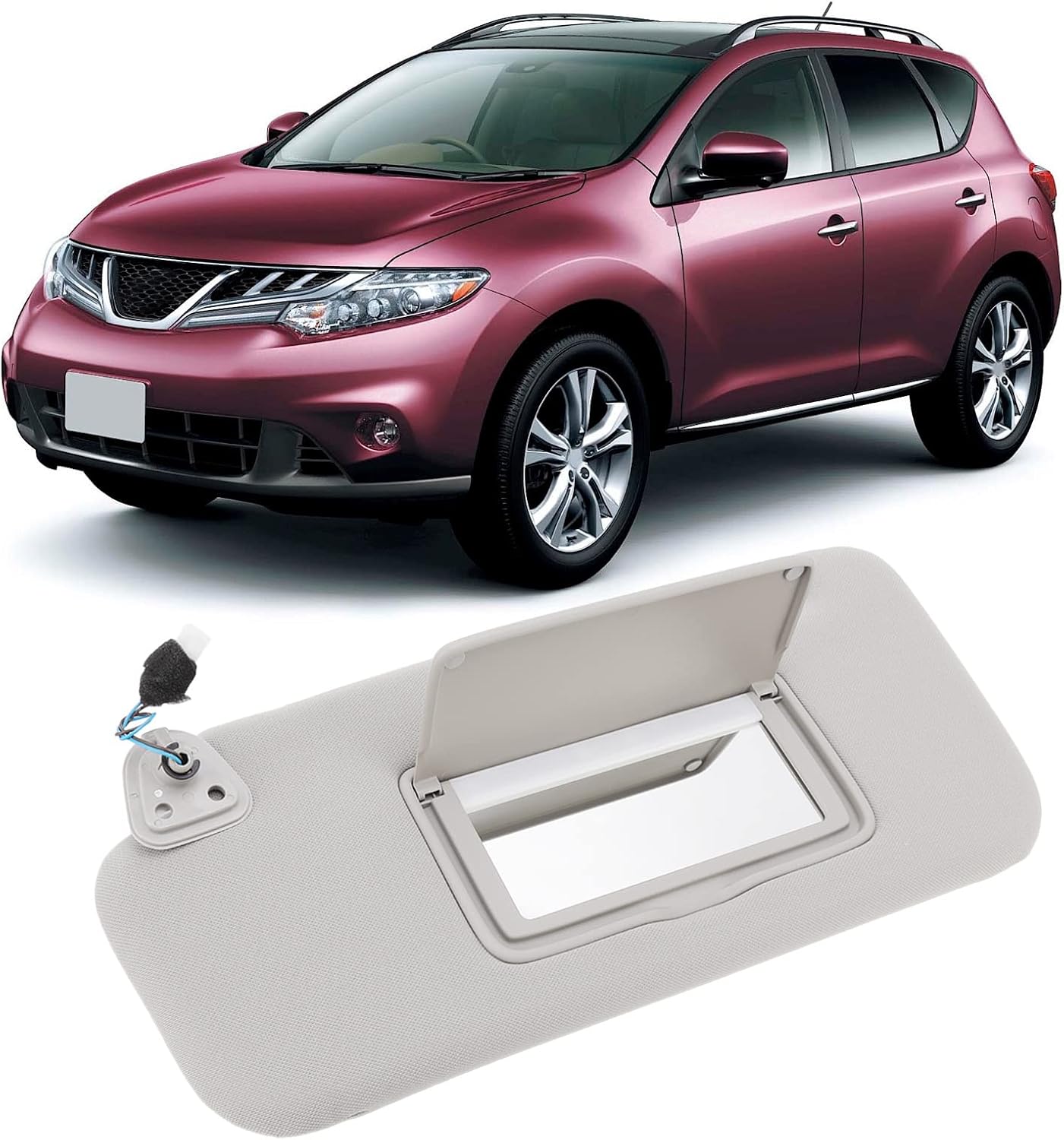 Aramox Sun Visor Gray Left Driver Side 6401‑1AA1B Sun Visor for Nissan Murano 2009-2014